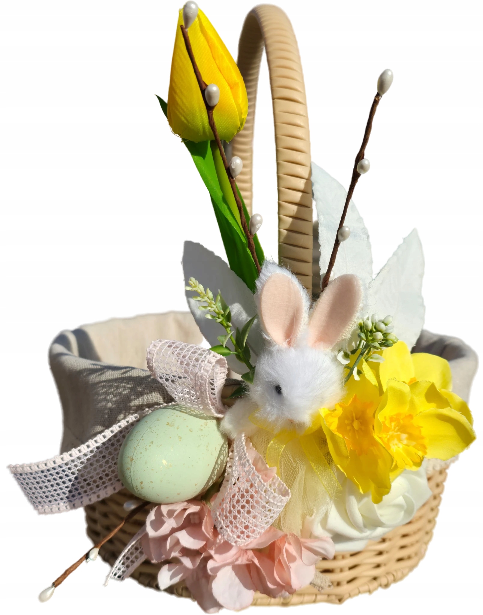 Velký Velikonoční Košík S Ozdobným Ubrouskem Na Svěcený Košíček S Motivem Zajíčka