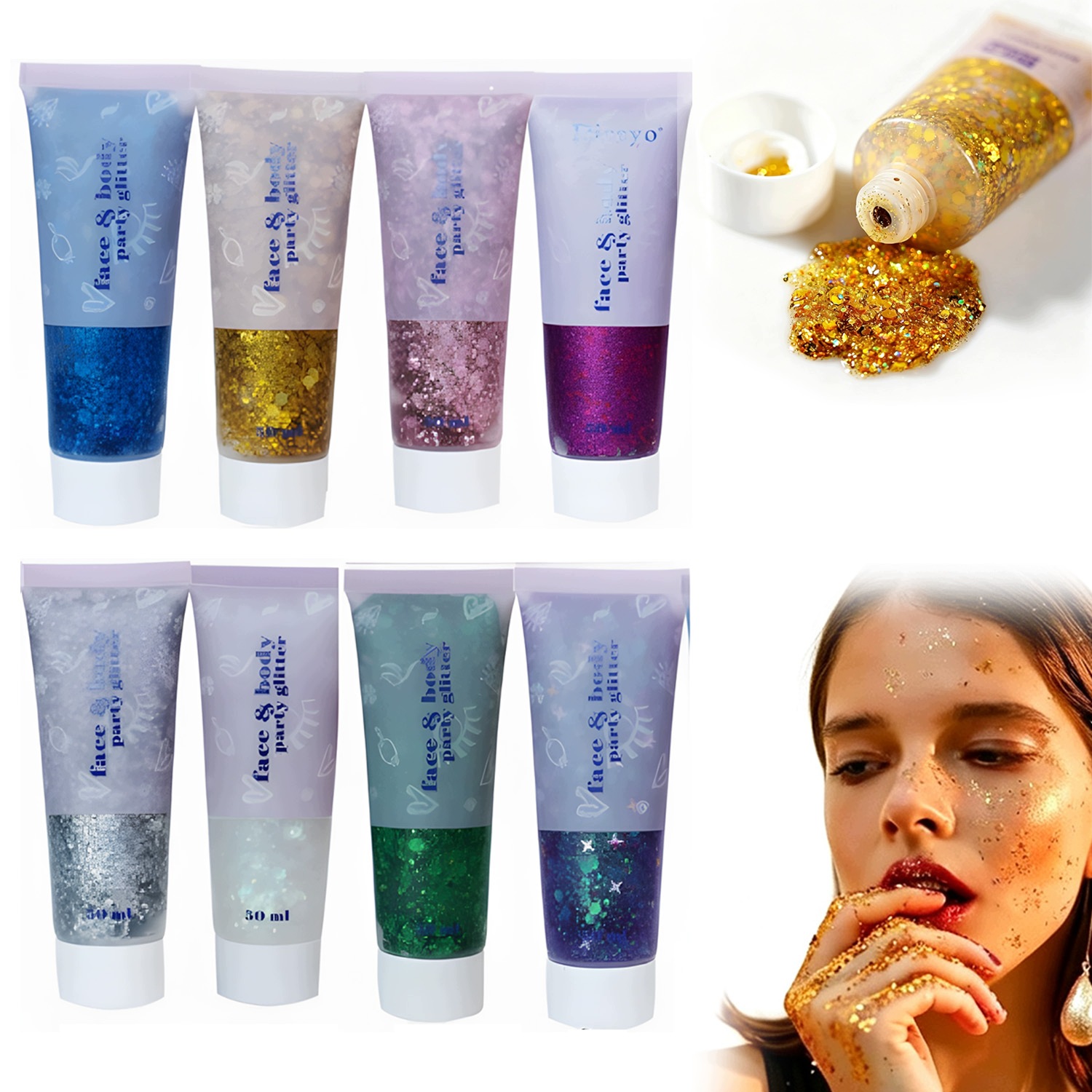 Gel Moonglow Brokatový Bez Lepidla Glitter Na Oční Víčka Chunky Festival 8 Ks