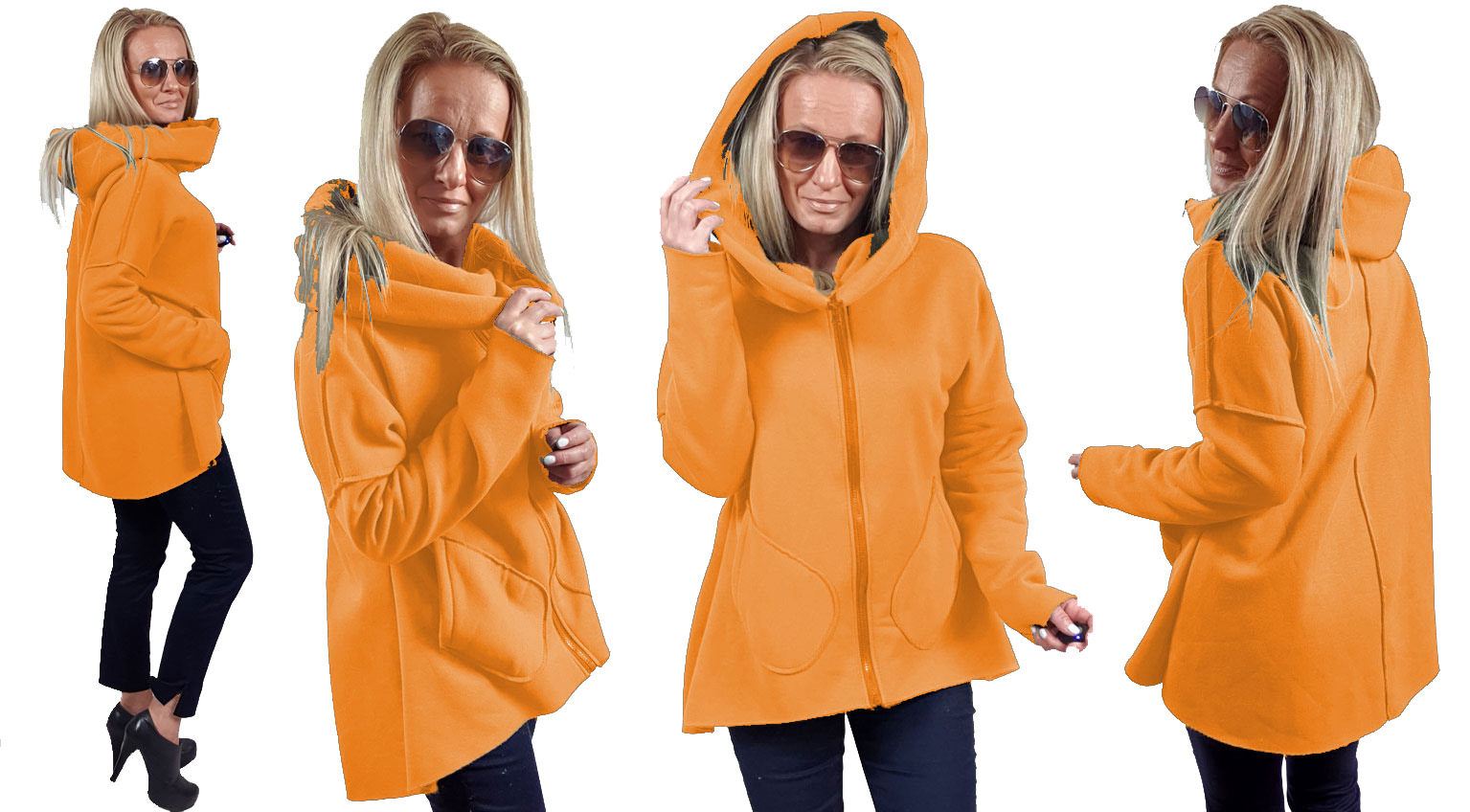 

Asymetryczna Bluza Tunika Kardigan Komin Kaptur L