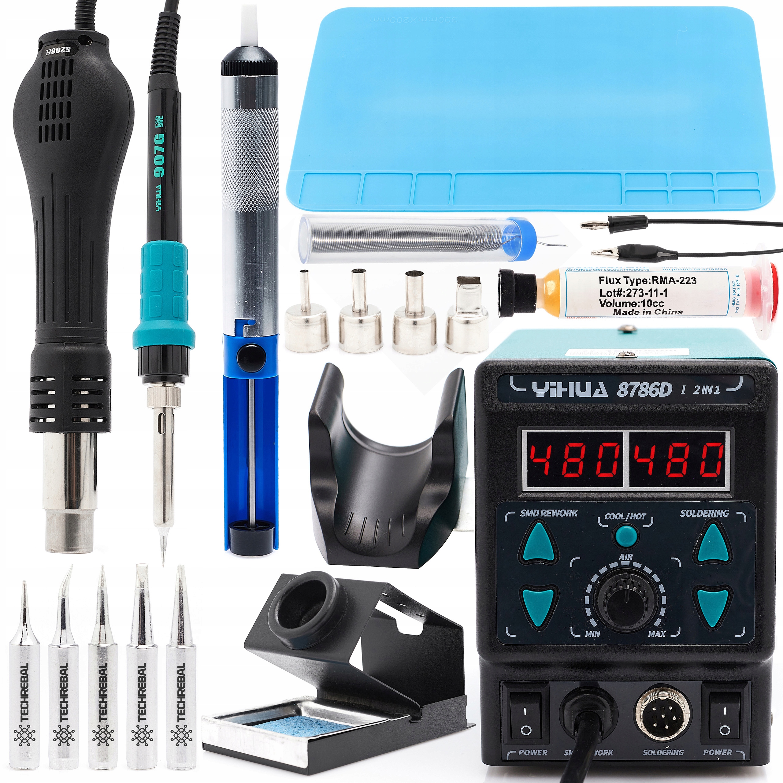 Sada Horkovzdušná Pájecí Stanice 2V1 Yihua 8786D-I Podložka Příslušenství Techrebal