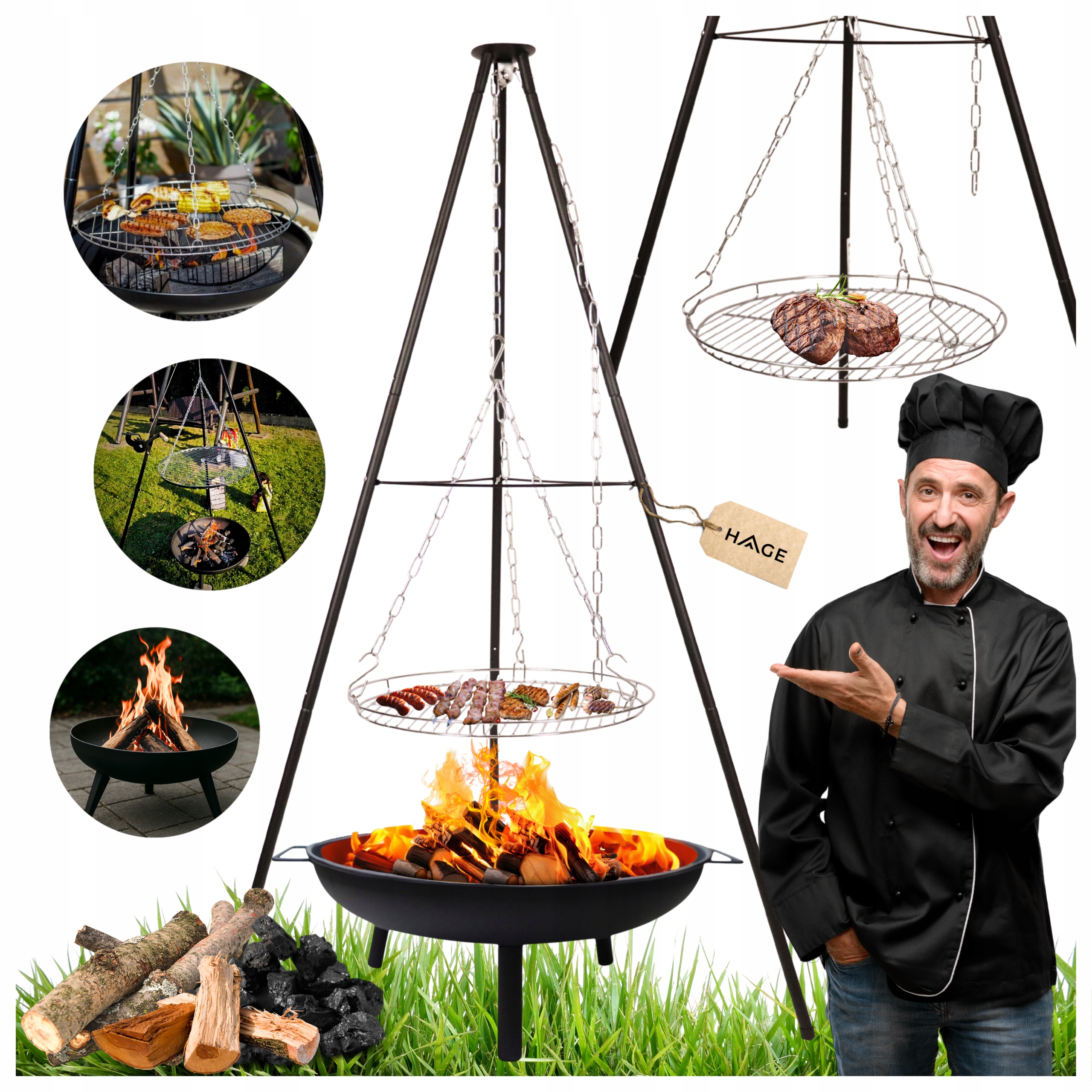 Zestaw Palenisko Ogrodowe Trójnóg Z Rusztem Do Grilla Milano 60 CM