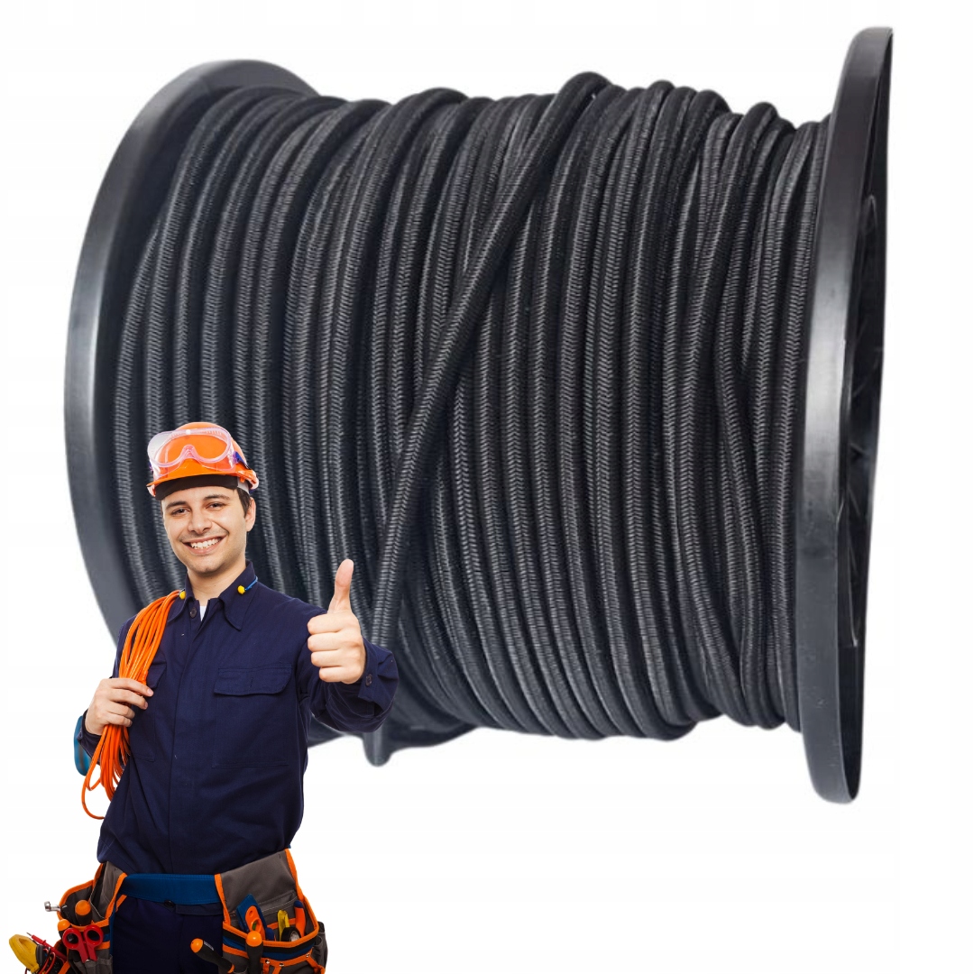 Lano 8 mm 50 metrů Elastická gumová Linka pro plachty Ekspandor 8 mm Černá