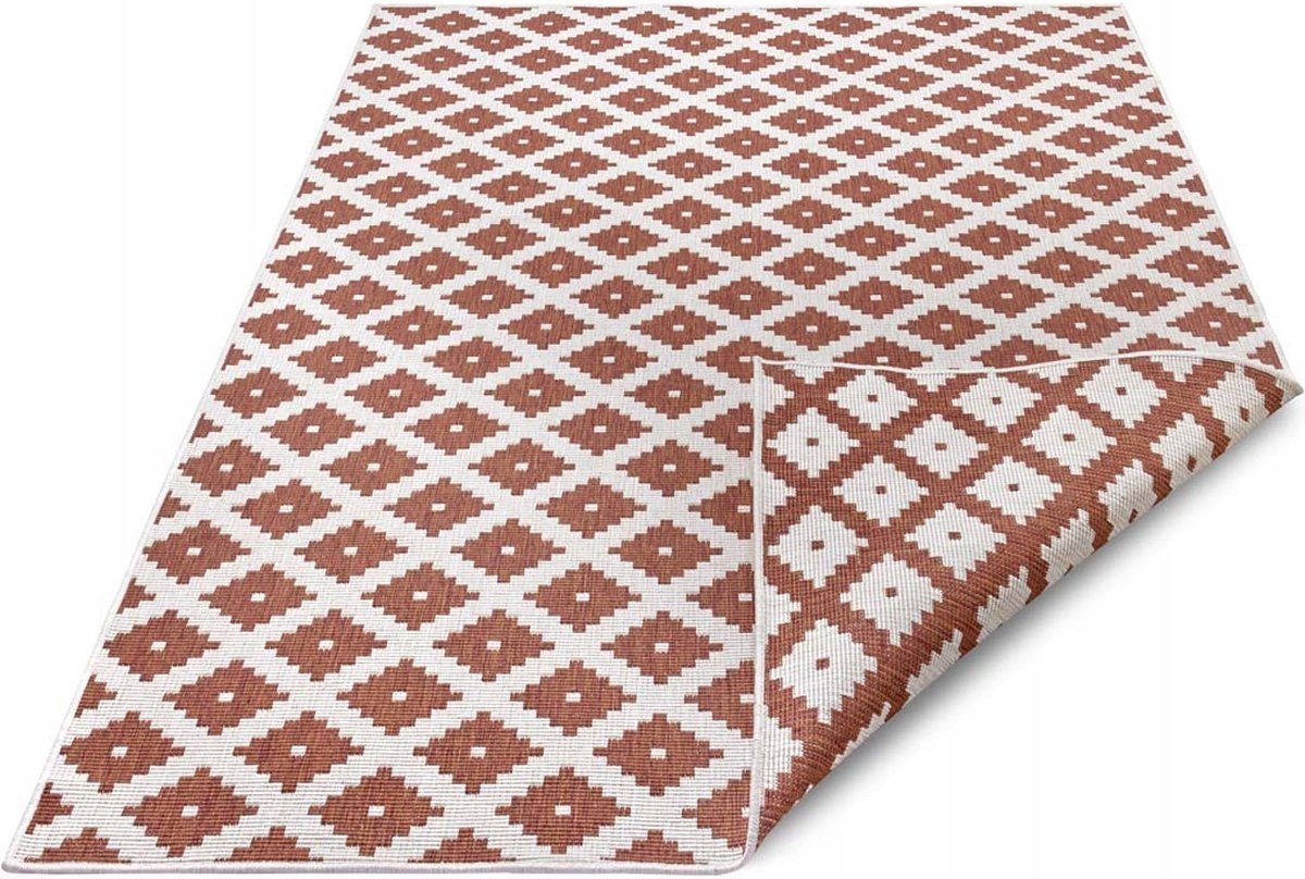 Koberec na terasu 200x290 cm obojstranný šnúrkový, hnedo-krémový, plochý, tkaný