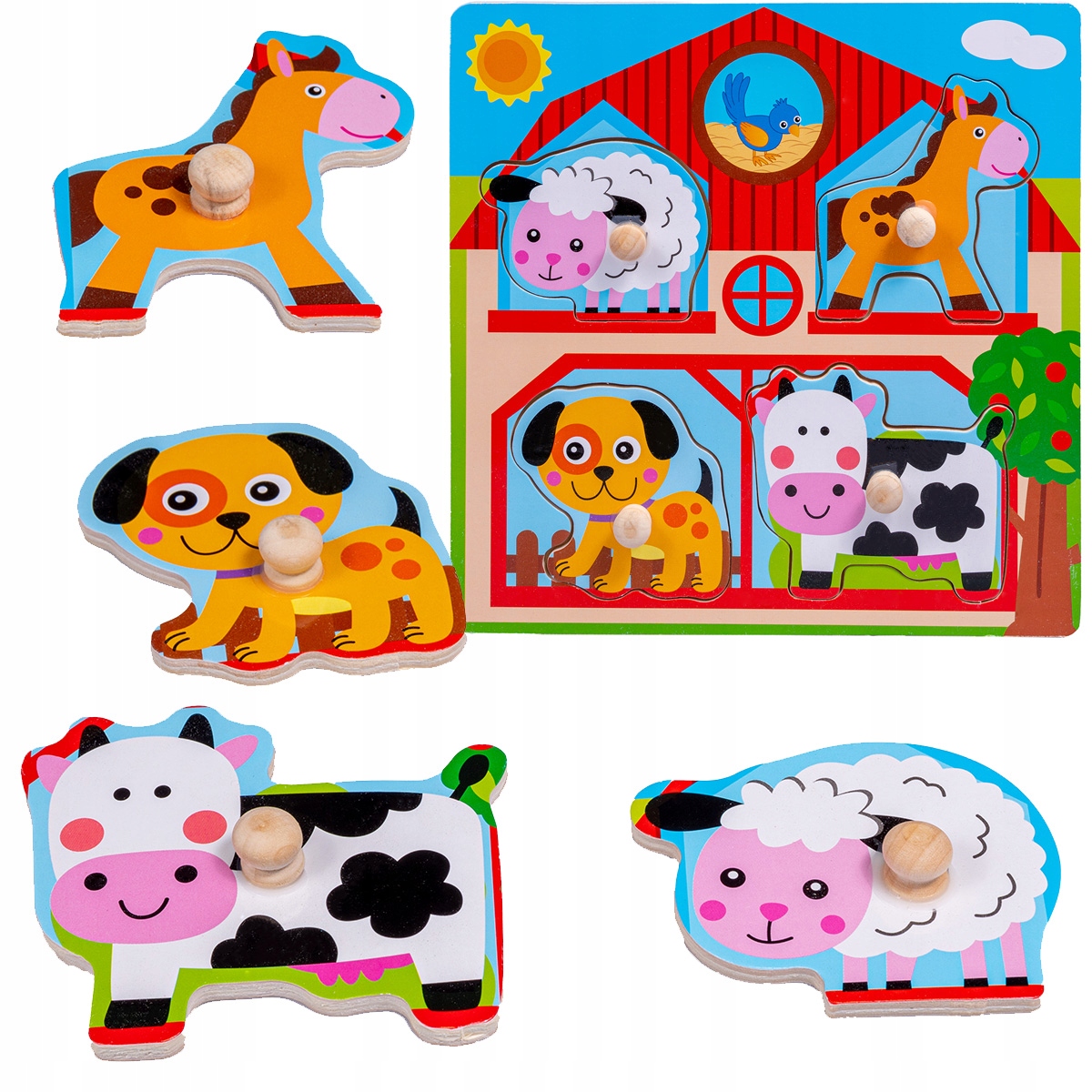 UKŁADANKA DREWNIANA UCHWYTY PUZZLE ZWIERZĄTKA WIEŚ