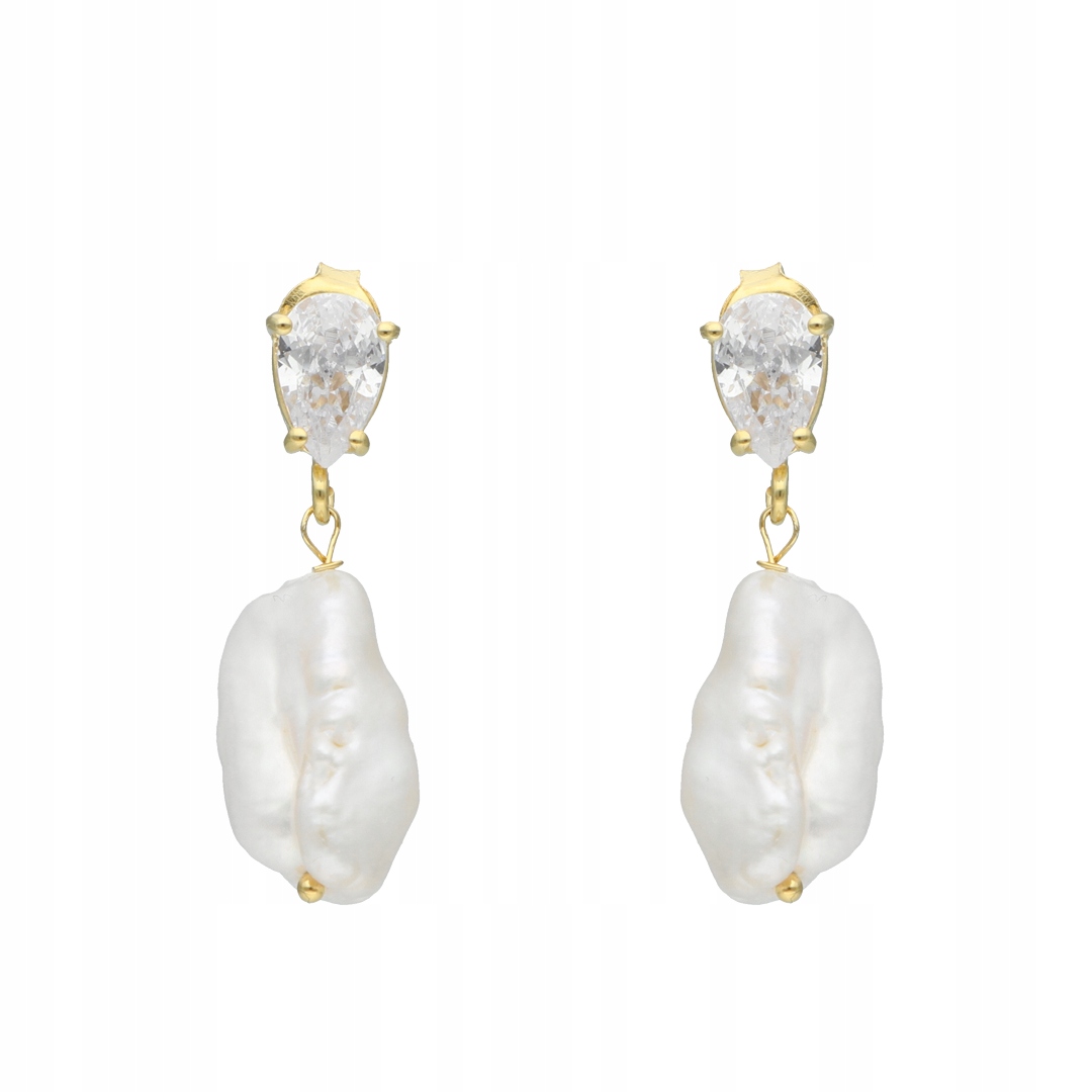 Náušnice s přírodní perlou a zirkonem stříbro, pozlacené