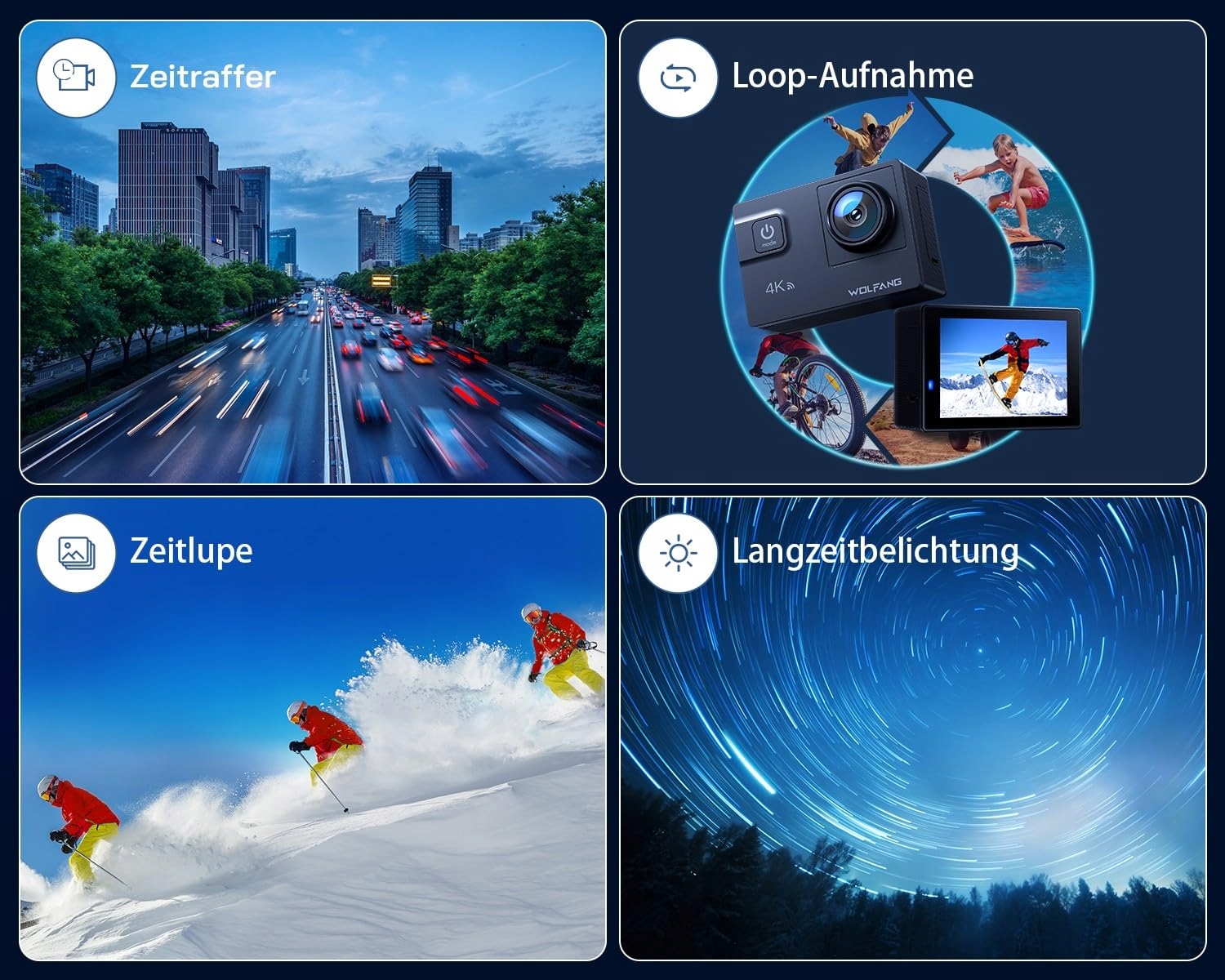 WOLFANG GA300 Kamera Sportowa 4K 60FPS Wodoodporna WiFi EIS — miniatura 4