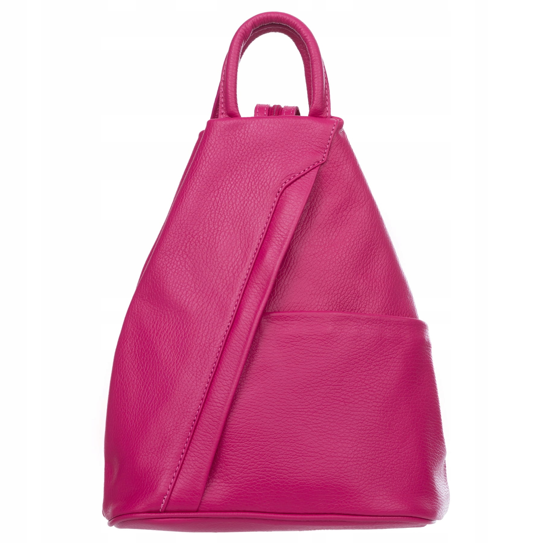 Vera Pelle plecak damski skórzany trójkątny Fuksja