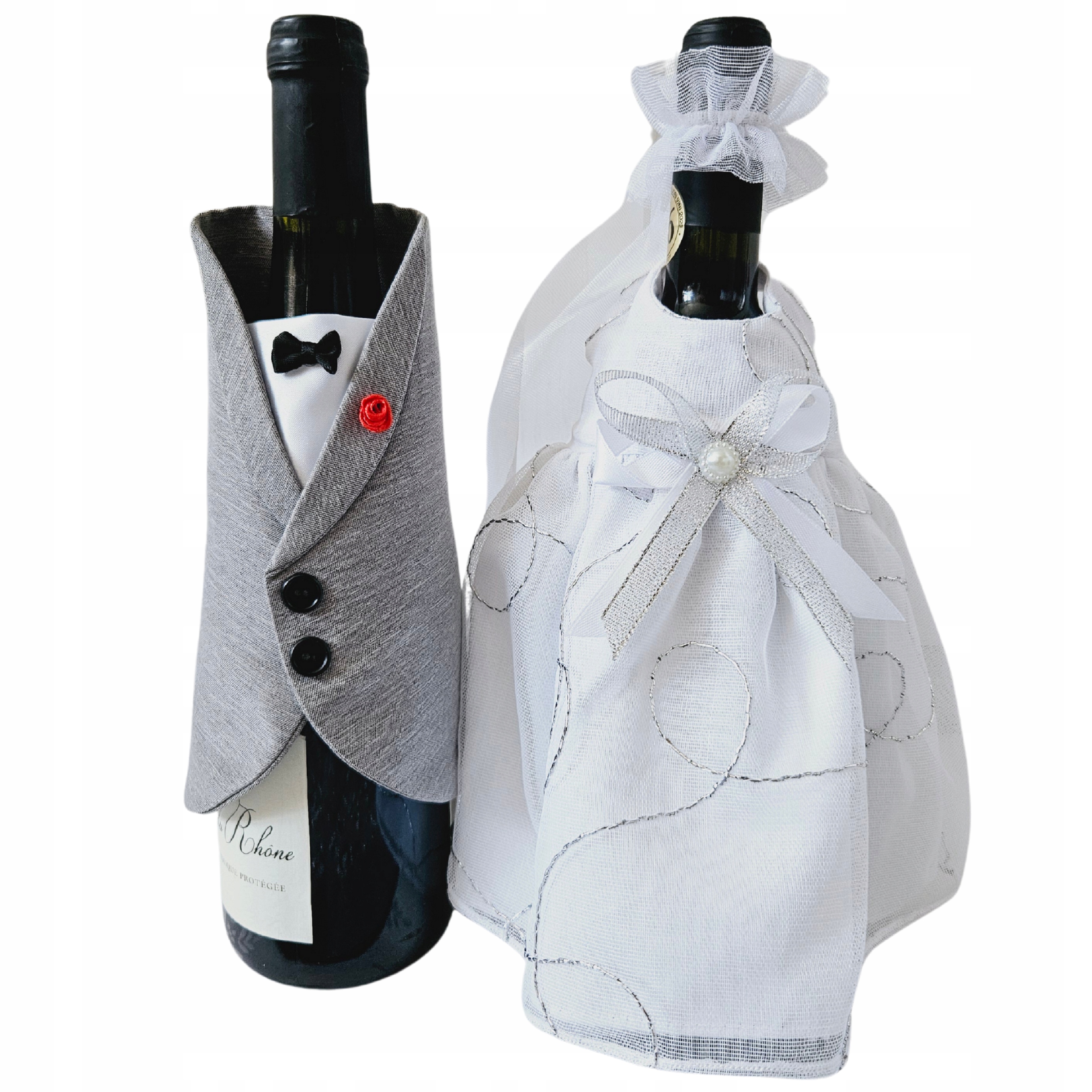 Přívěsky na lahve Ozdoba na svatební stůl Svatební oblečení na láhve vína