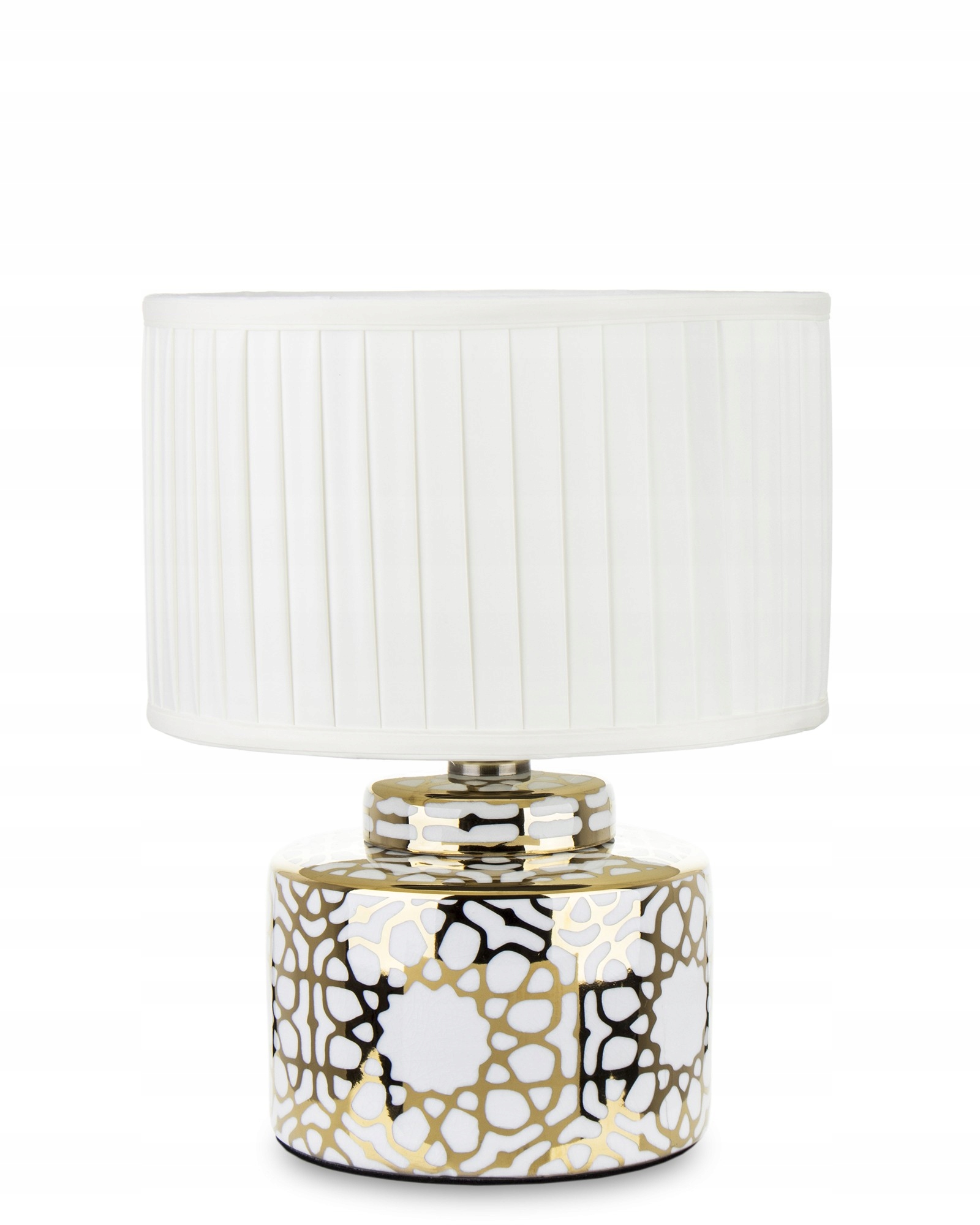 Zlatá biela lampa s keramickým tienidlom a plátnom