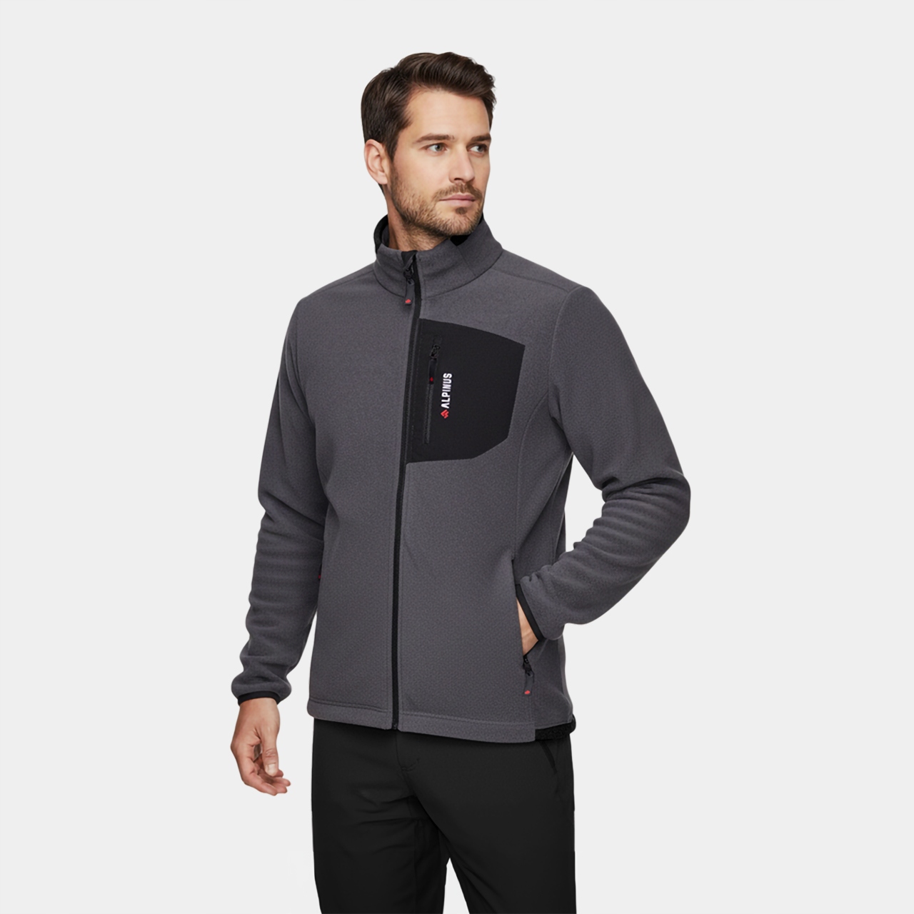 Bluza polarowa męska Alpinus szaro-czarna Furka Polartec 100 miękka 4XL