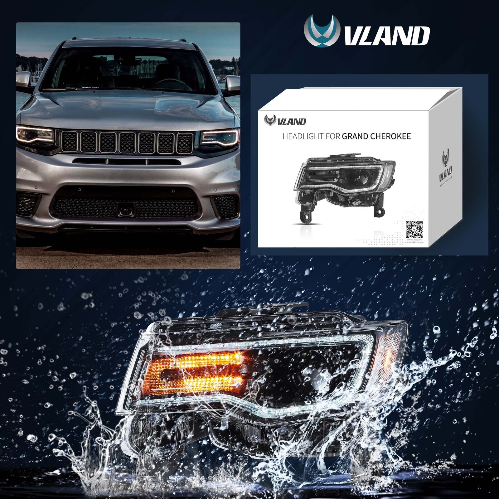JEEP GRAND CHEROKEE WK2 2014-2021 LAMPA LAMPY FULL LED DRL VLAND KOMPLET Producent części Inny