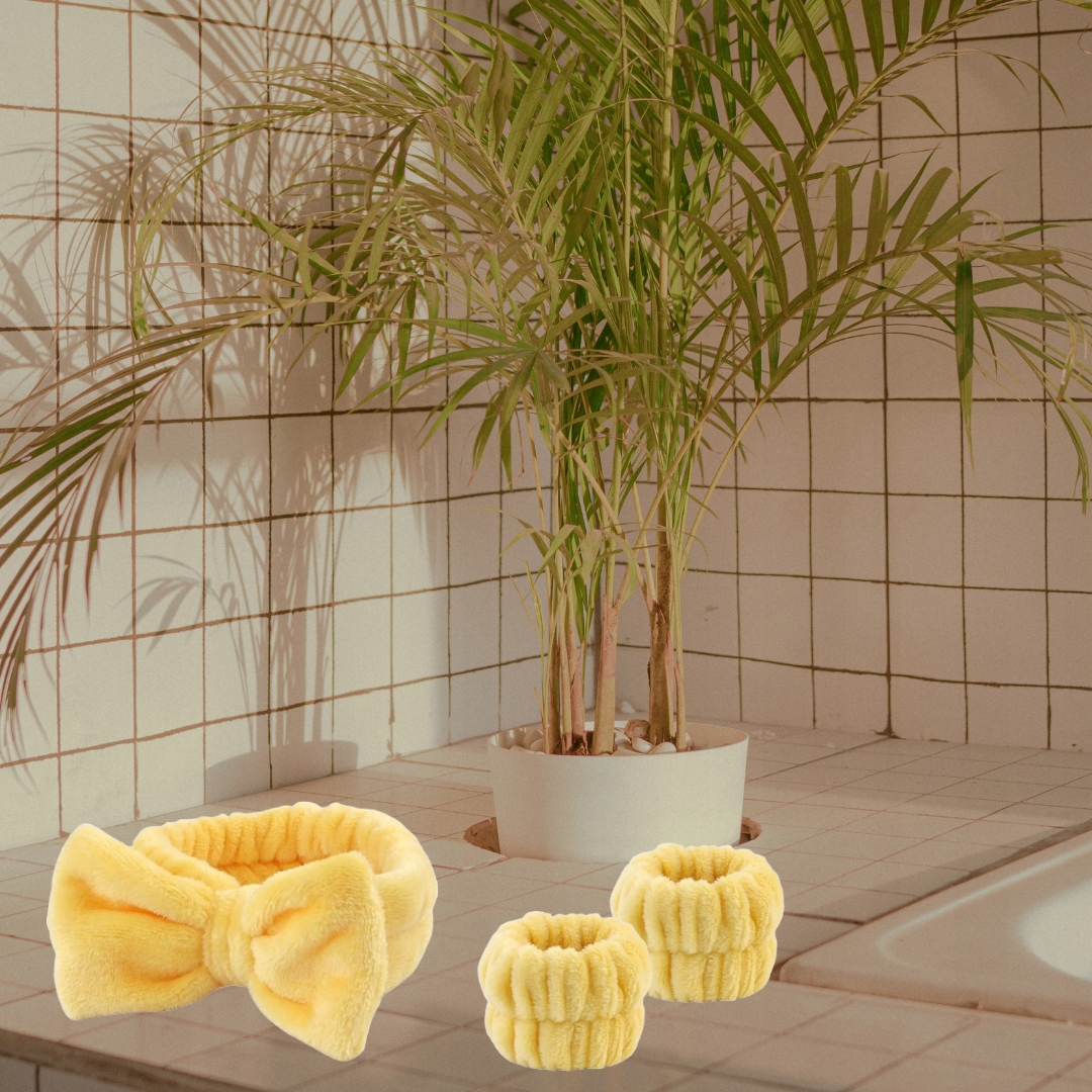 ZESTAW OPASKI NA GŁOWĘ I NADGARSTEK DO MYCIA TWARZY MAYKUP żółty Marka bez marki