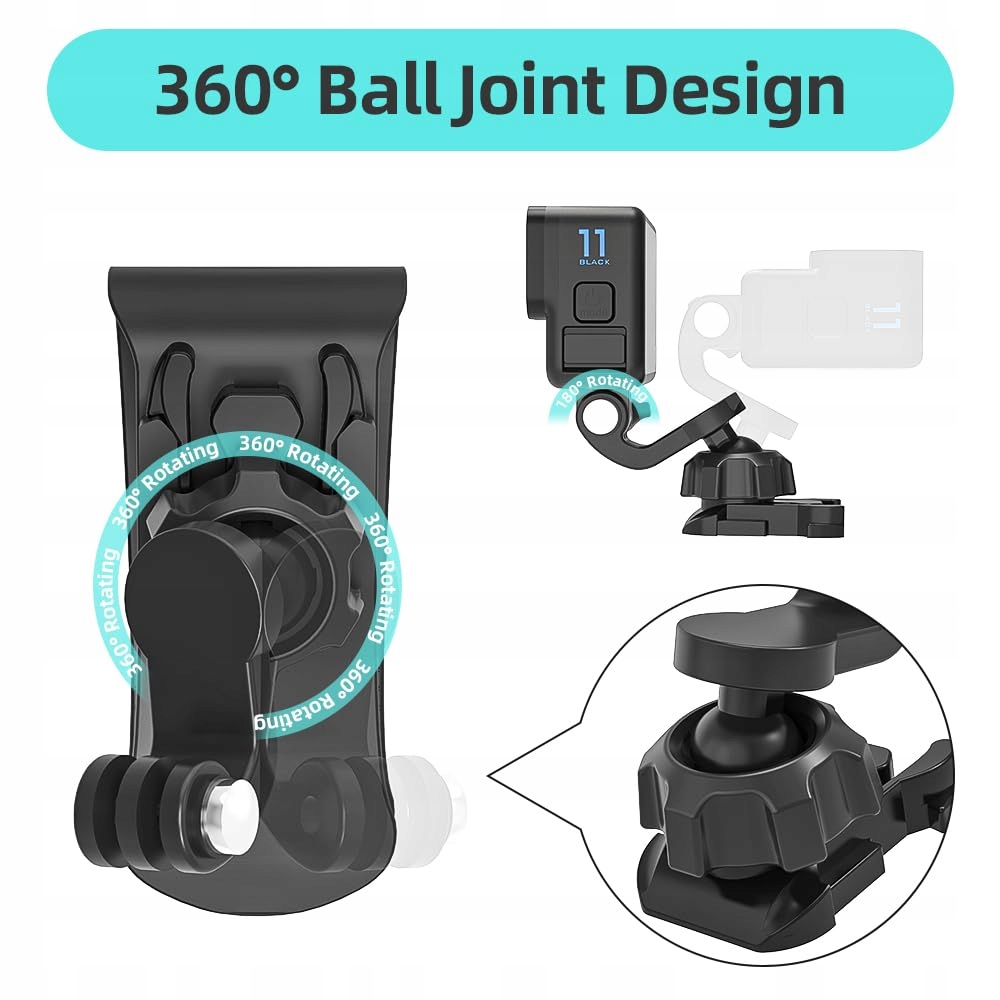 SUREWO Uchwyt Samochodowy Na Daszek GoPro DJI Osmo Action Kamera Czarny — miniatura 6