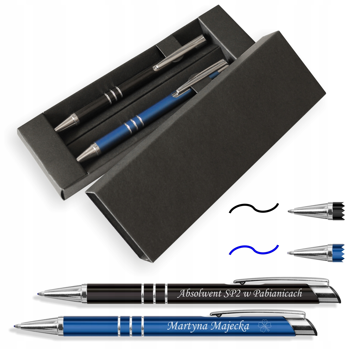 

Zestaw długopisy Czarny Niebieski Etui Grawer ZS12