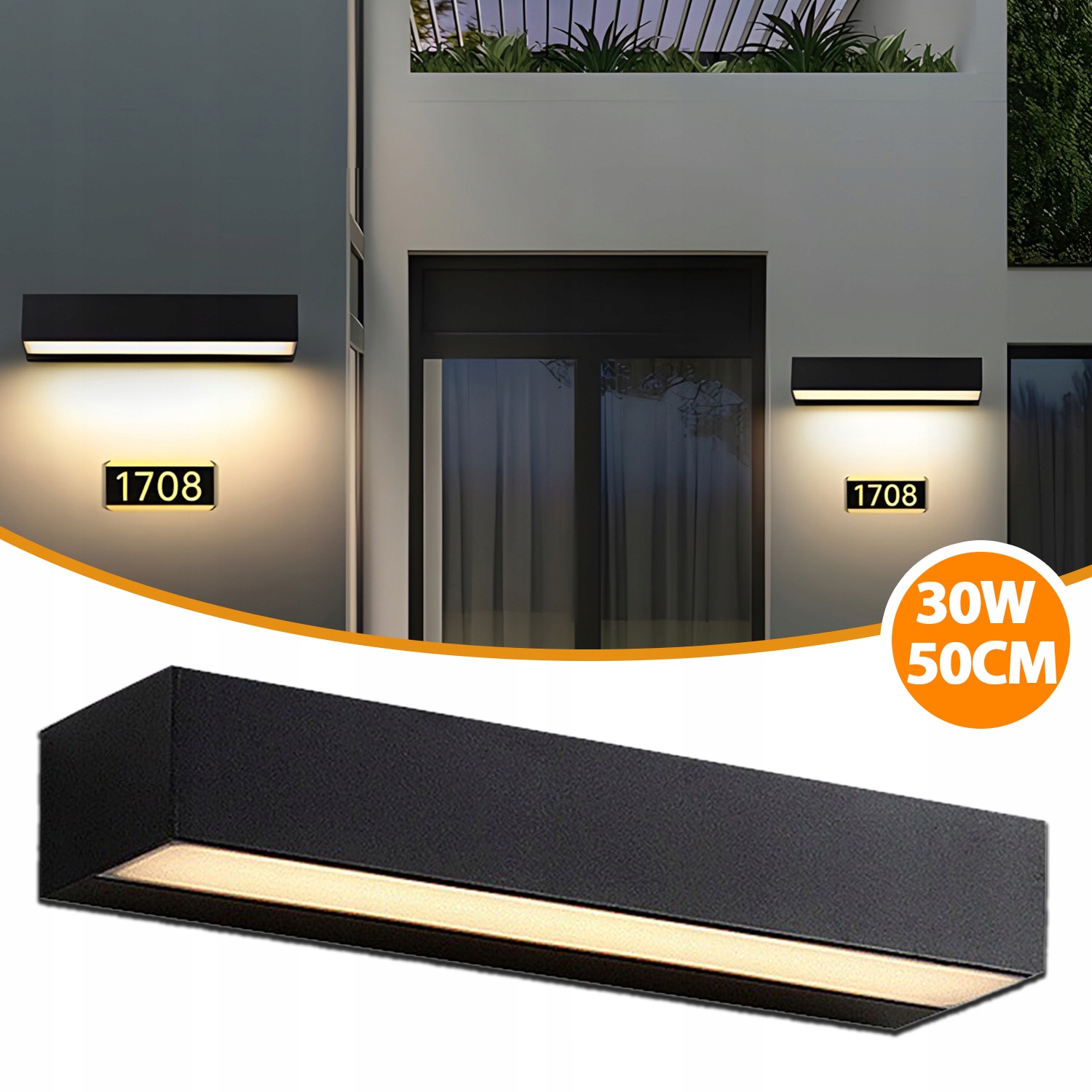 Lampa Kinkiet Led Elewacyjna Zewnętrzna Długa 30W 50 cm ciepły