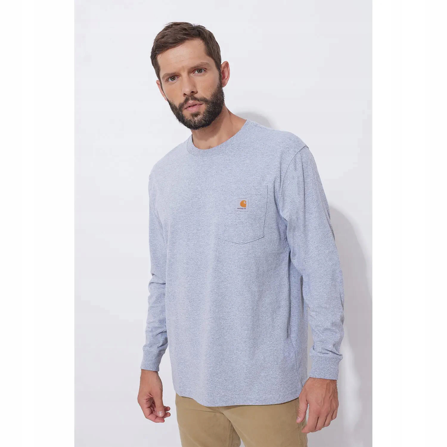 Tričko Carhartt Loose Fit Heavyweight s dlouhým rukávem velikosti S, vřesově šedé