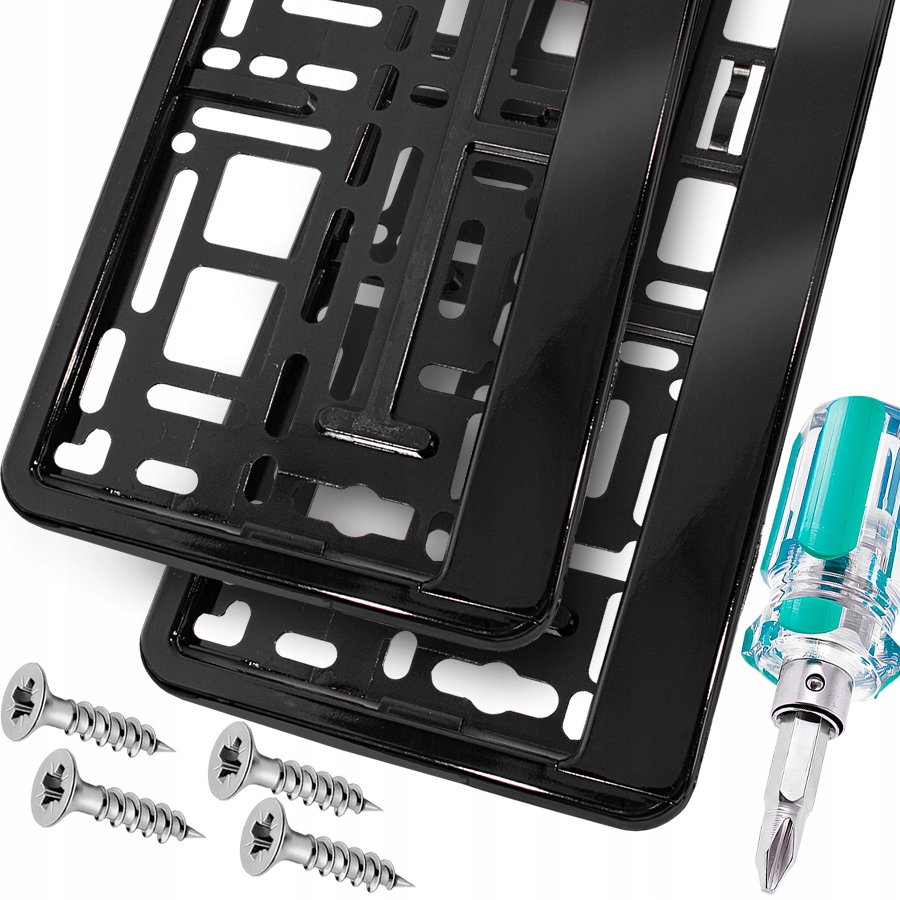 2x Ramki Pod Tablice Czarny Połysk Metalizowana komplet ramek wkrętak śruby