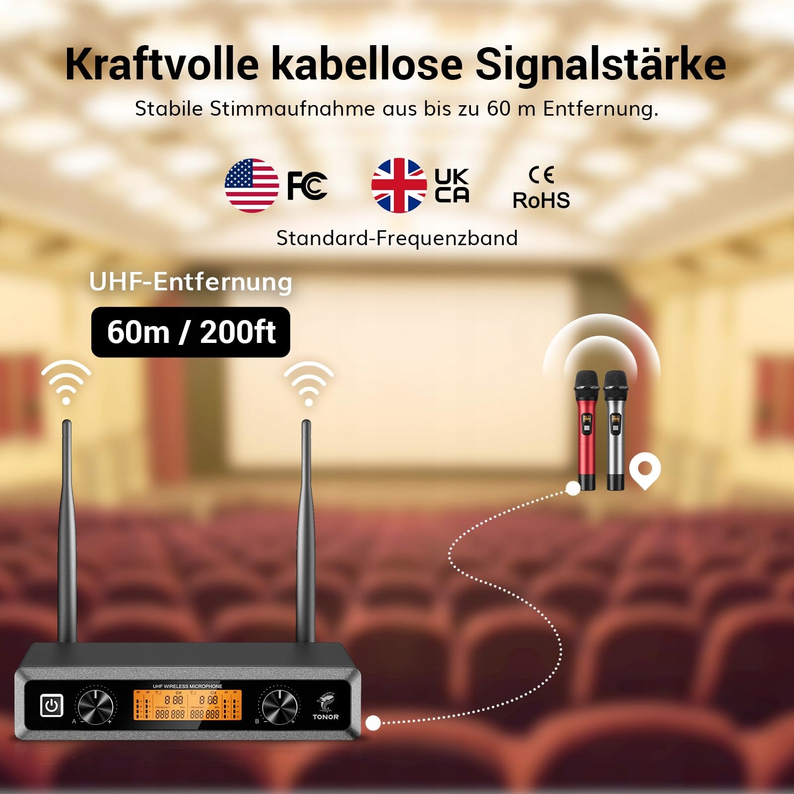 TONOR Mikrofon Bezprzewodowy UHF Profesjonalny Zestaw Karaoke DJ Kościół — miniatura 3
