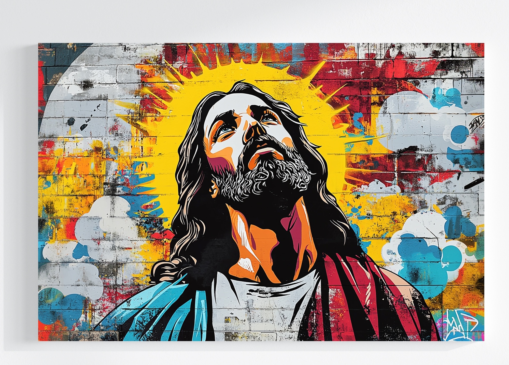 Obraz Na Plátně Canvas Cihlová Zeď Graffiti Street Art Portrét Ježíš 120x80
