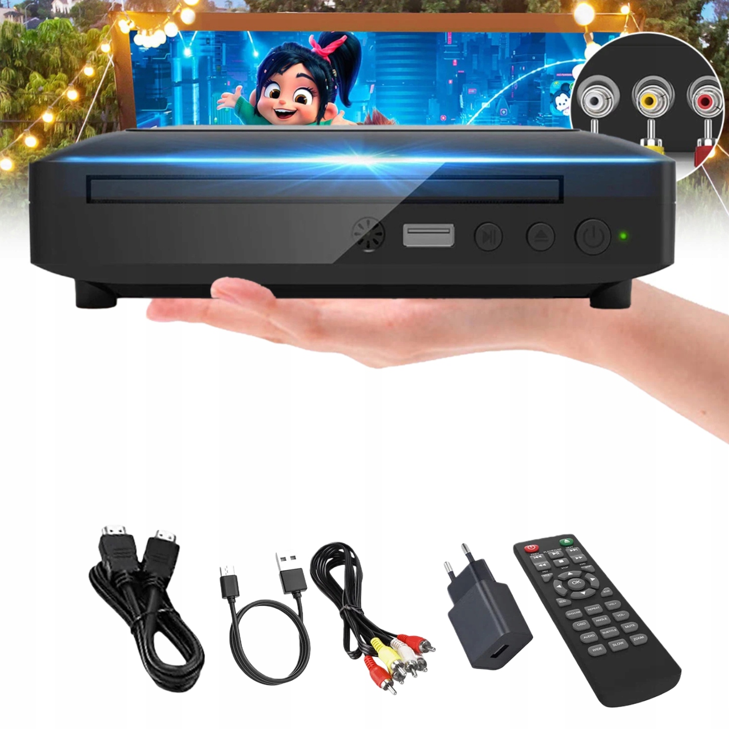 Odtwarzacz DVD Usb CD DVD Hd 1080P Z Hdmi Dla Tv Czarny Zestaw Mini