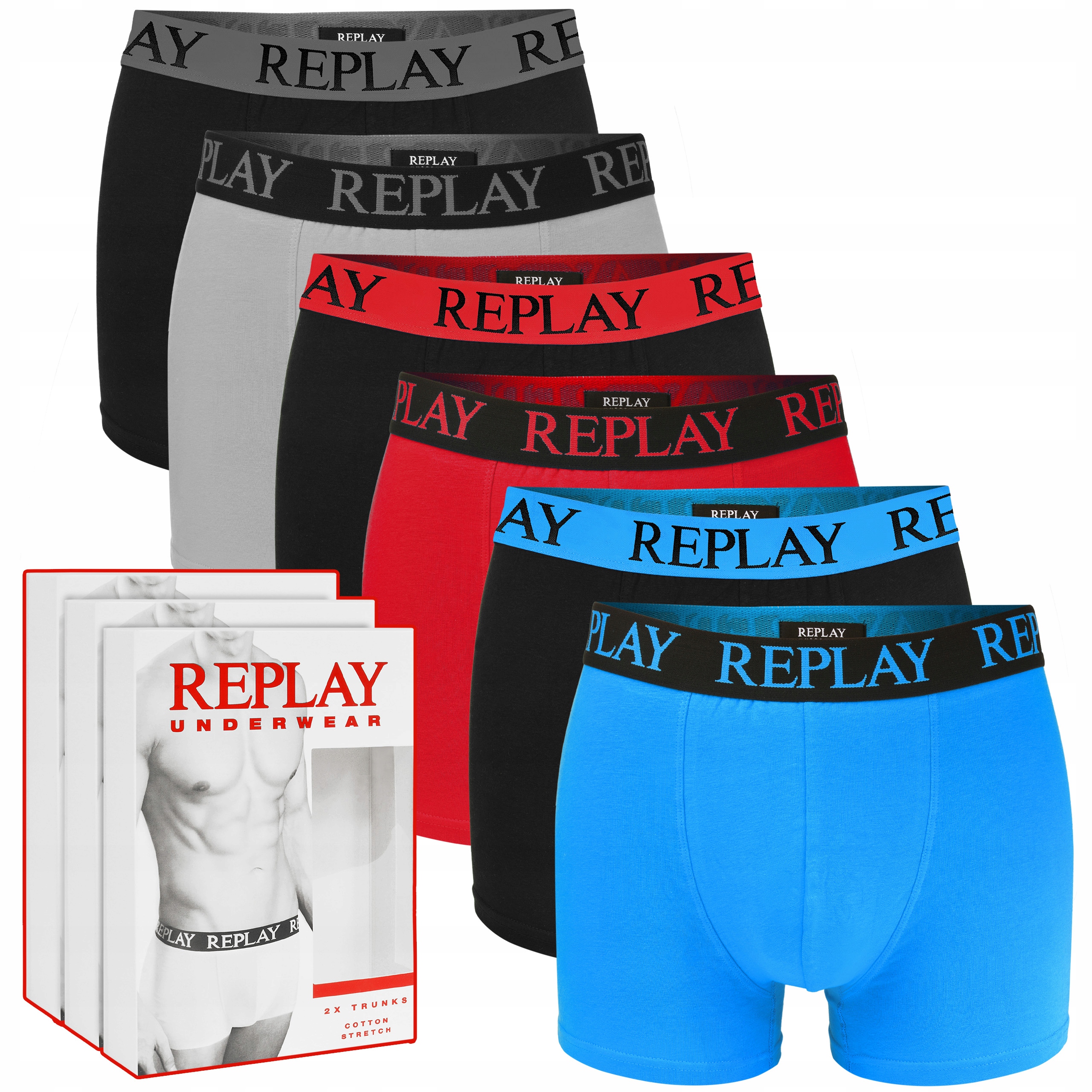 Replay Pánské boxerky Sada 6 kusů Bavlna Barva BM331 Logo Velikost XXL