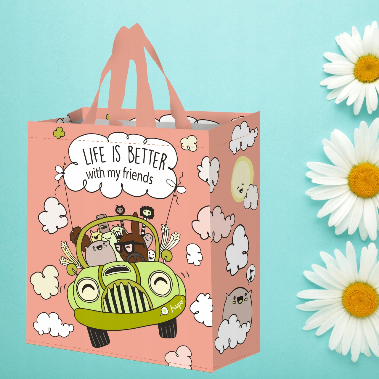 Torba na zakupy torebka WESOŁY SAMOCHODZIK BRZOSKWINIOWY 30x14x33cm ECO 14L Materiał dominujący inny