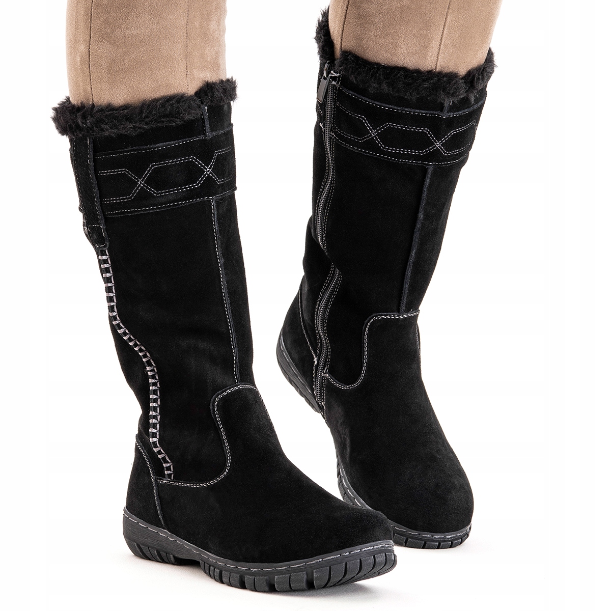 Vysoké kozačky Kožené zateplené měkkým kožíšek Širší střih Wojtyłko 38