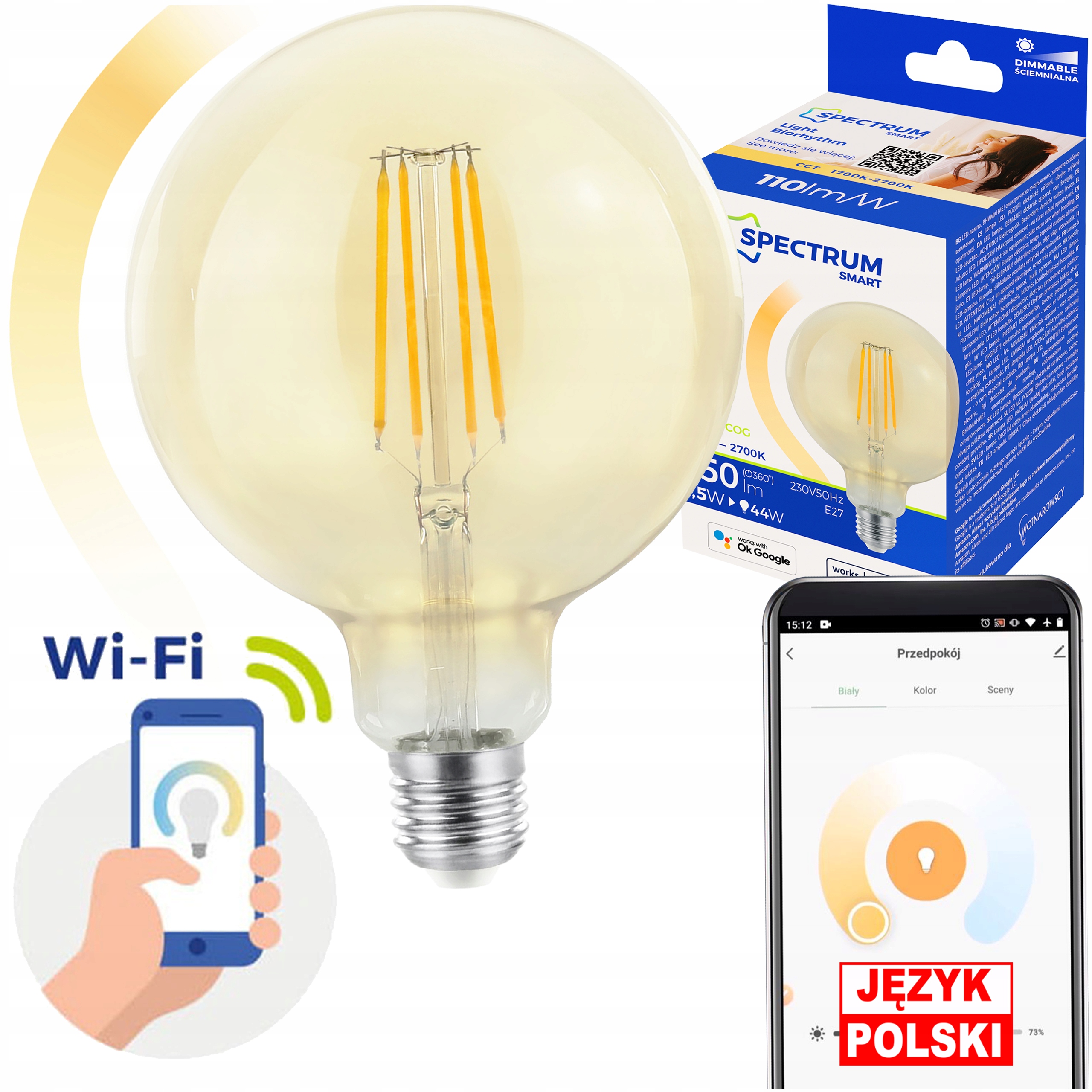 Żarówka LED retro GLOBE G125 E27 TUYA 5,5W Amber SMART WiFi + Bluetooth