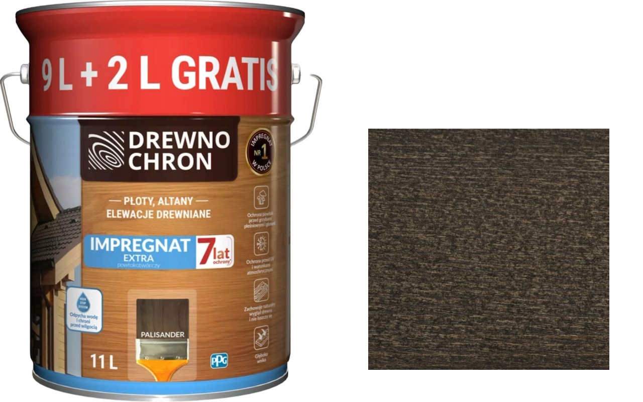 Drewnochron, Extra Nátěrová Impregnace 11 L, Palisandr – 7 Let (9 L+2 L)