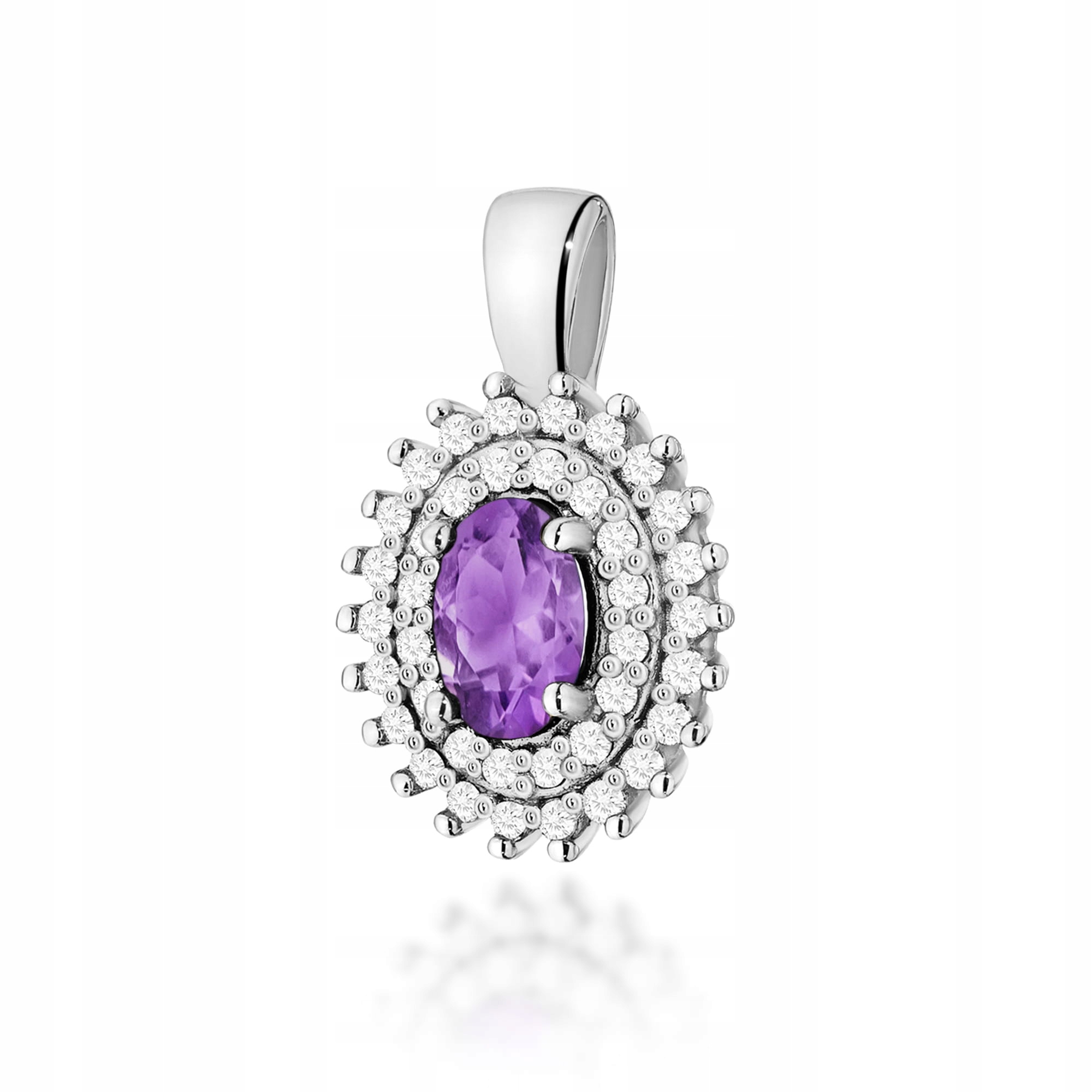 Přívěsek bílé zlato 585 markýza ametyst s diamanty 1.3 g přírodní