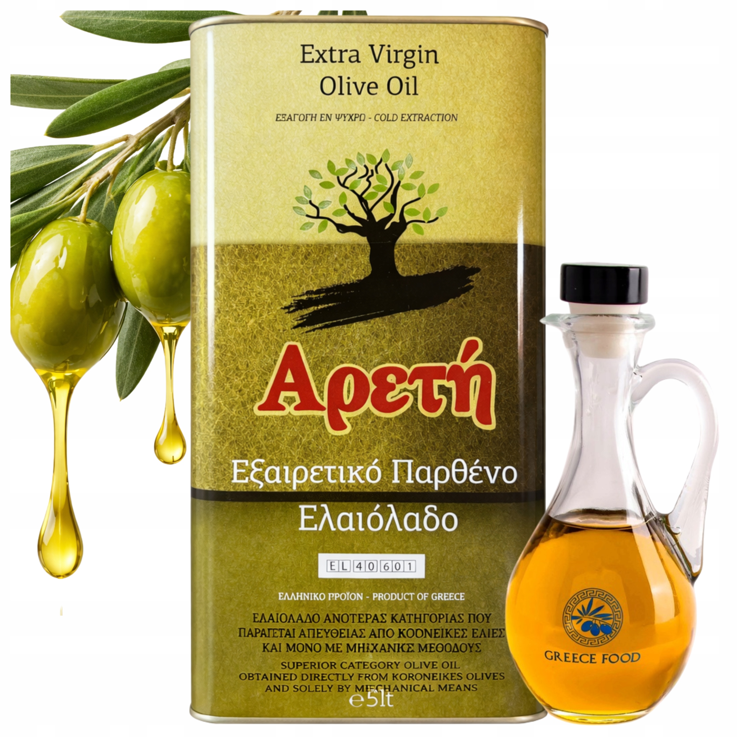 Levně Extra Panenský Řecký Olivový Olej 5 L Areti Kalamata Lahvička 250 ML