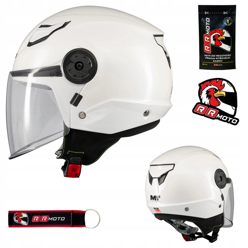 Kask motocyklowy dziecięcy otwarty Mt Lite Pure White Gloss biały Gratisy