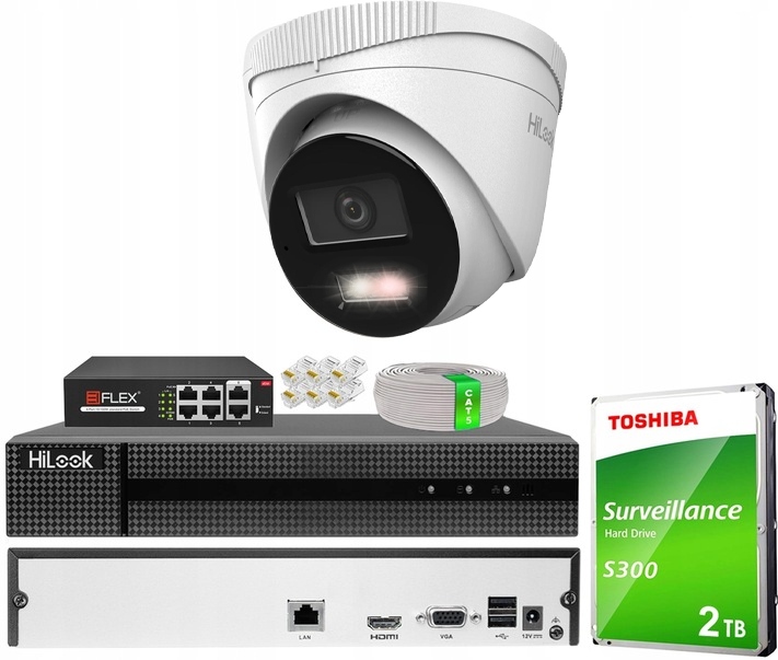 Sada s 4MPx kopulovou kamerou IPC-T240HA-LUC Hikvision Hybrid Light PoE