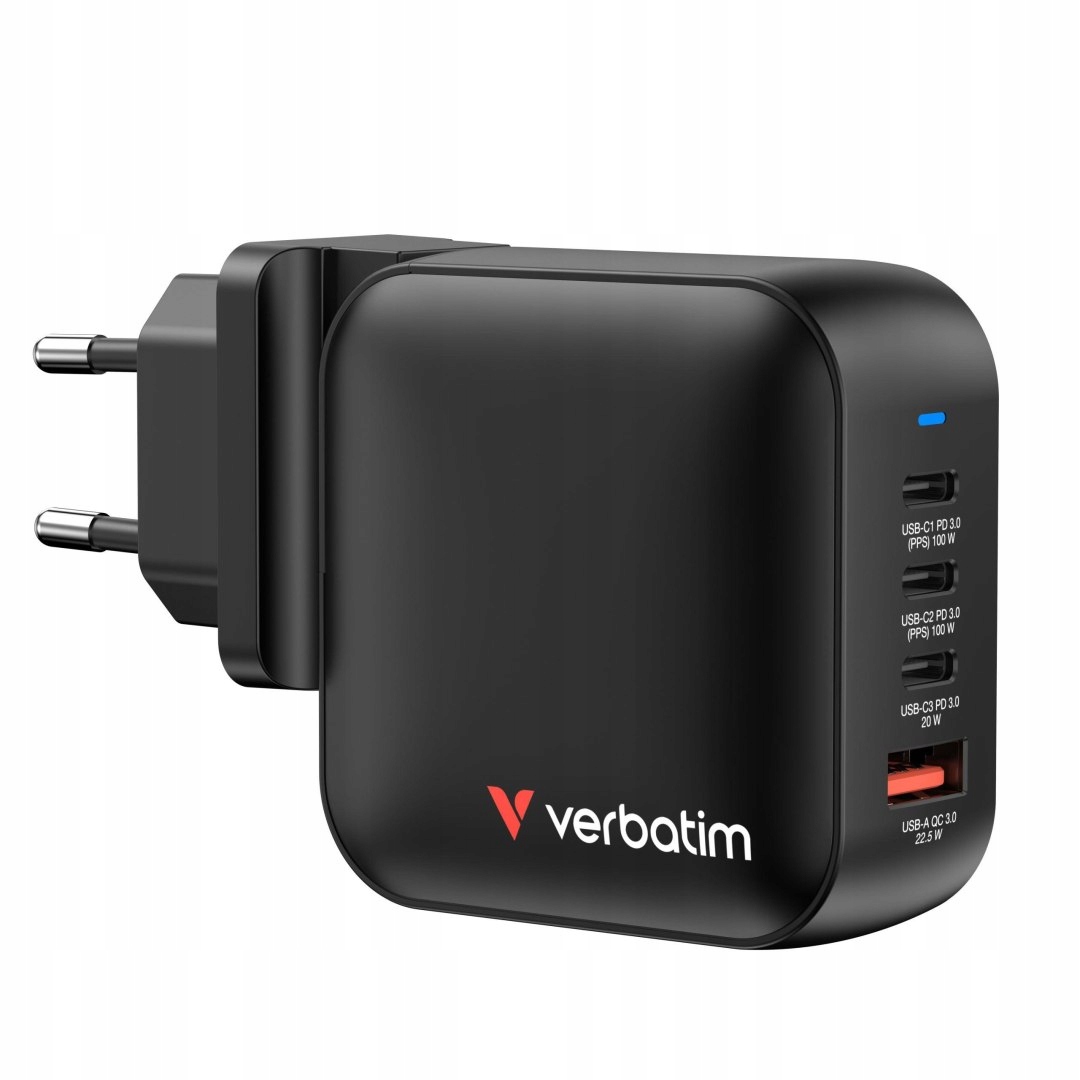 Síťová nabíječka Verbatim Mini GaN 100W 3xUSB-C Pd 1xUSB-A Qc 3.0