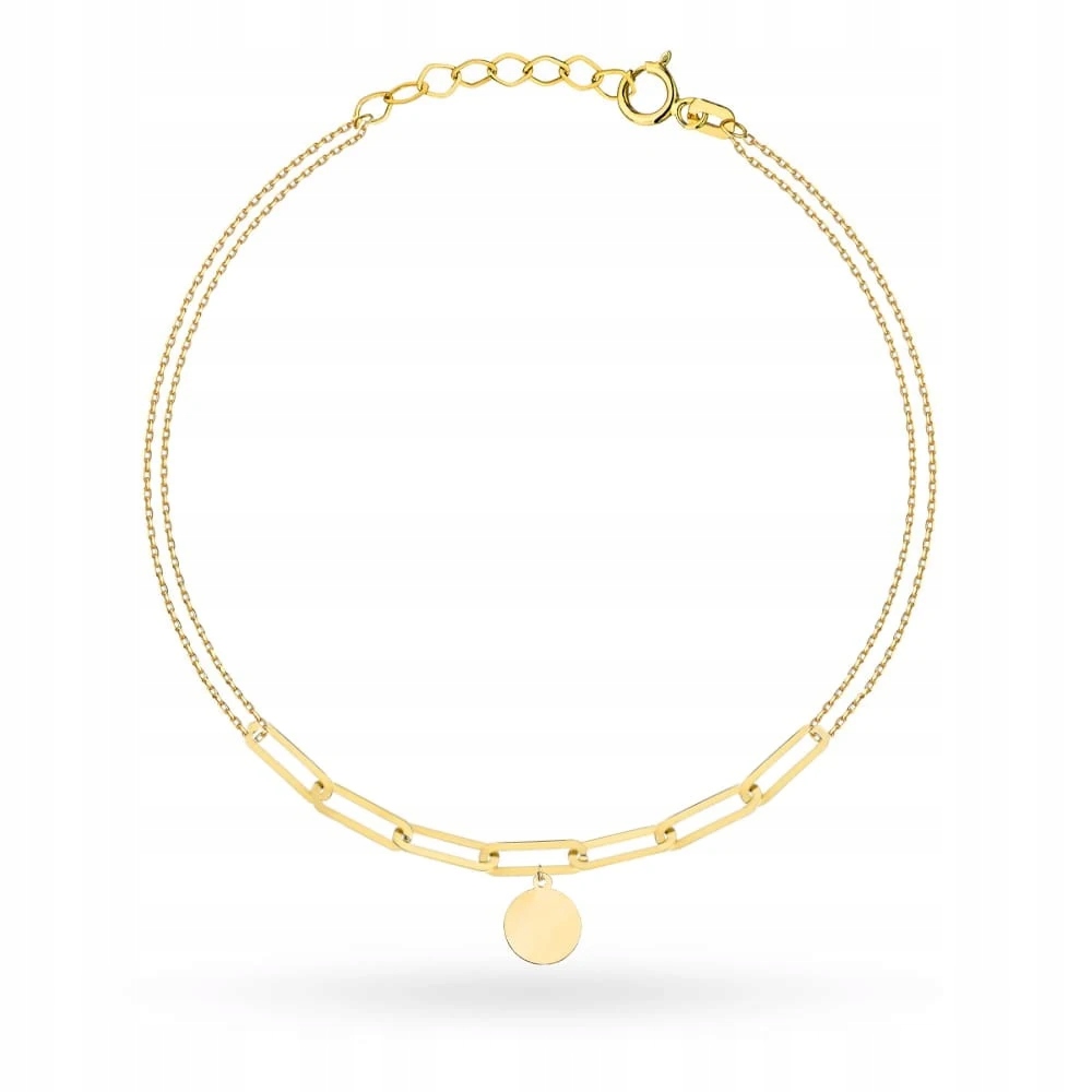 Zlatý Náramek Ryzost 585 Na Dvojitém Řetízku, Kolečko, Velké Články, 19 CM