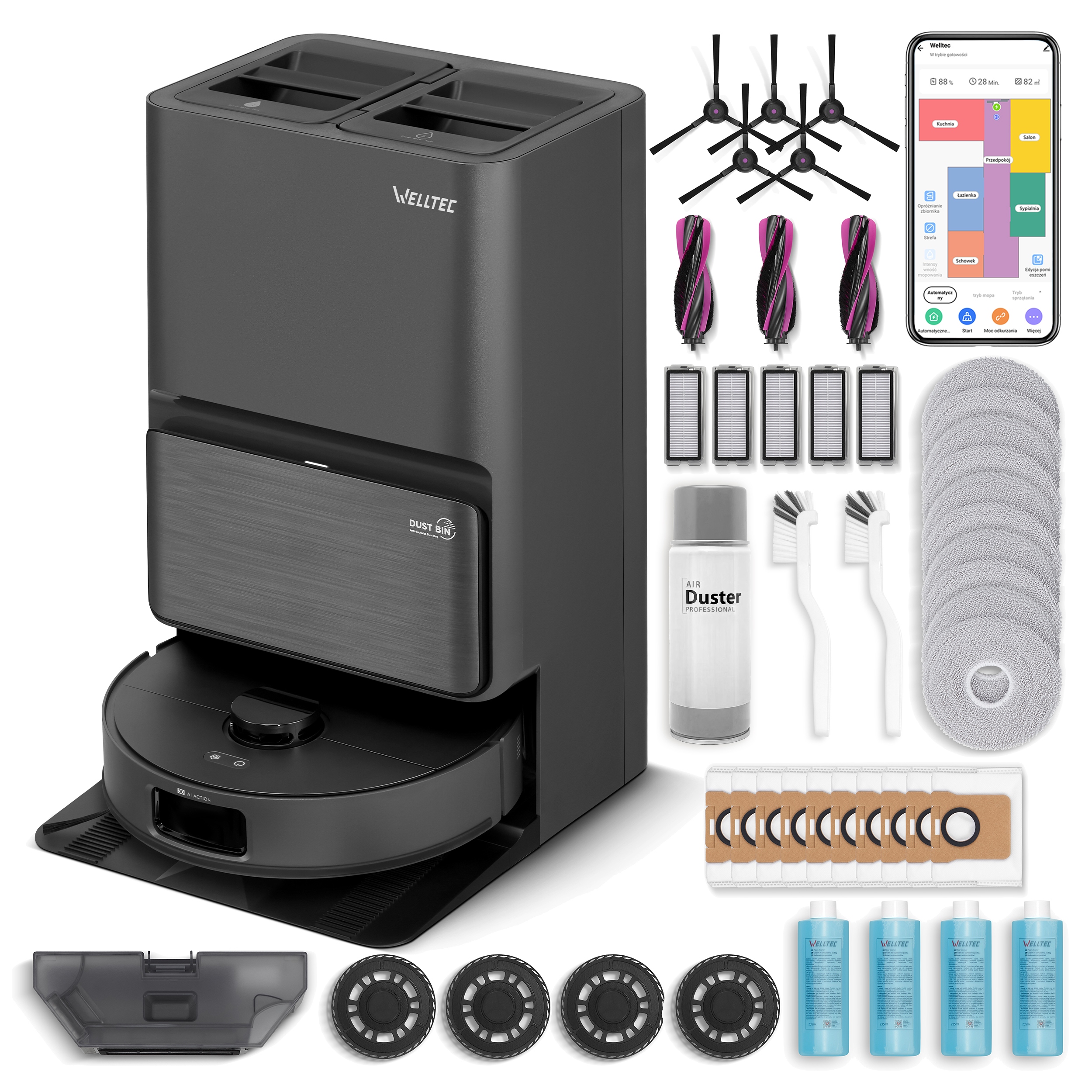 Robotický Mopovací Vysávač Welltec R90 Pro Stanica 5V1 Príslušenstvo