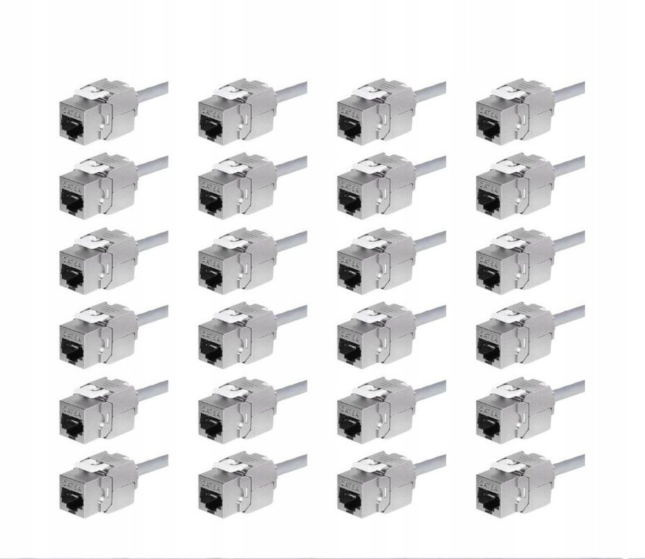 24x Keystone modul Jack RJ45 Kat. 6A Ftp Stp beznástrojový Netrack Stříbrný