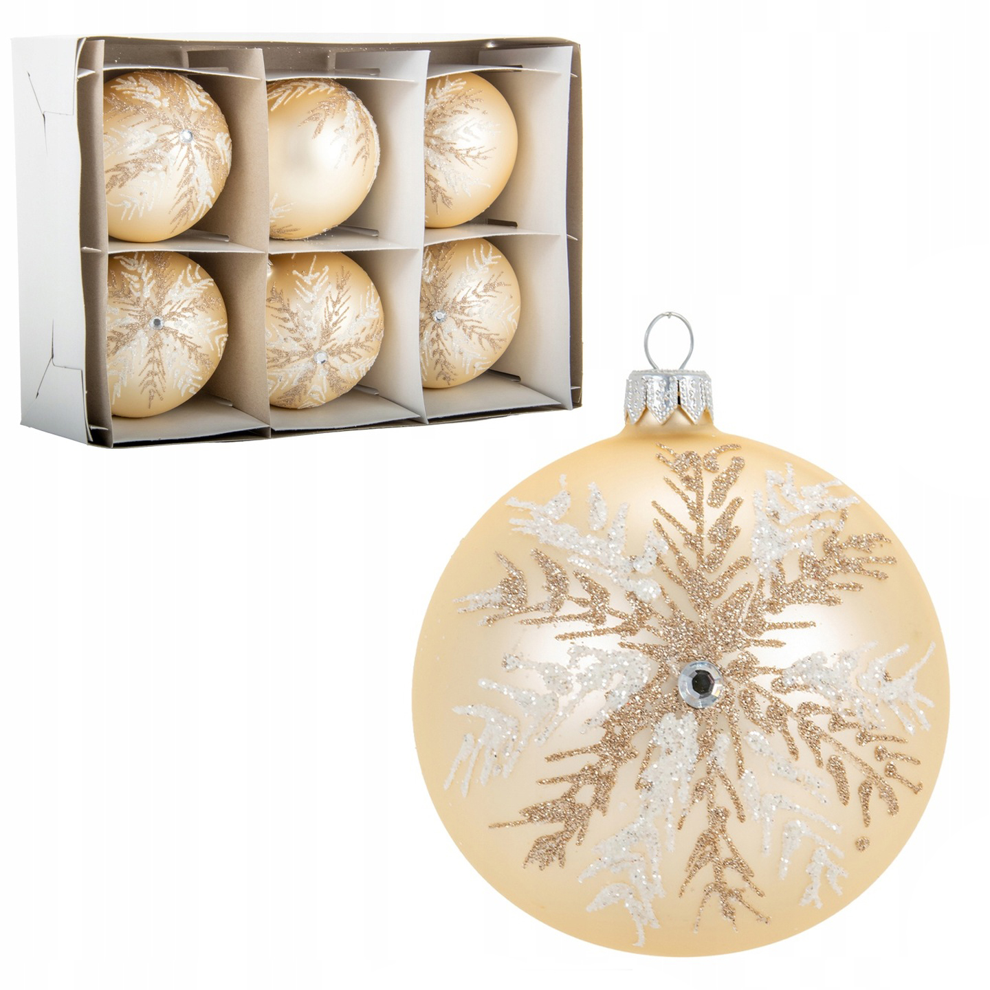 Skleněné Vánoční Baňky zdobené 6 Ks. Vanilkové Vánoční baňky na stromeček 10 cm