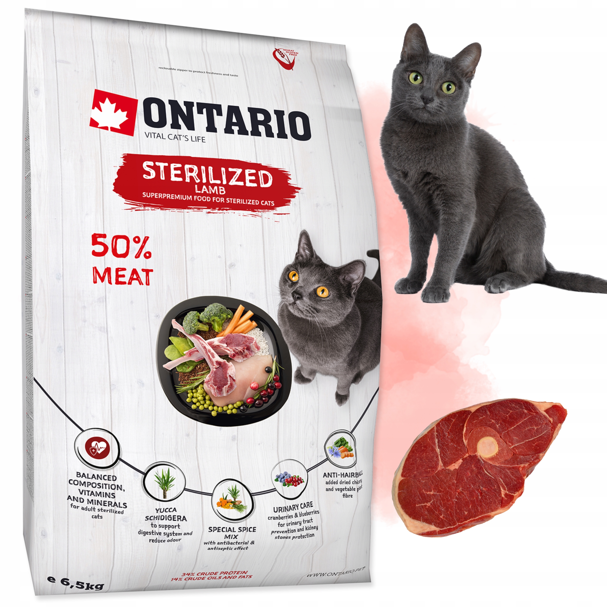 Ontario Cat Sterilized Jagnięcina 6,5 kg.