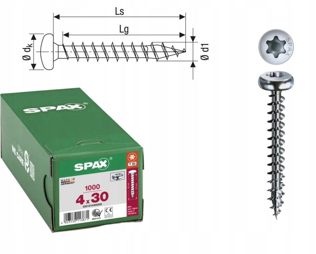 Univerzální šroub do dřeva spax 4 x 30 Wirox Hb Tx 1000 ks