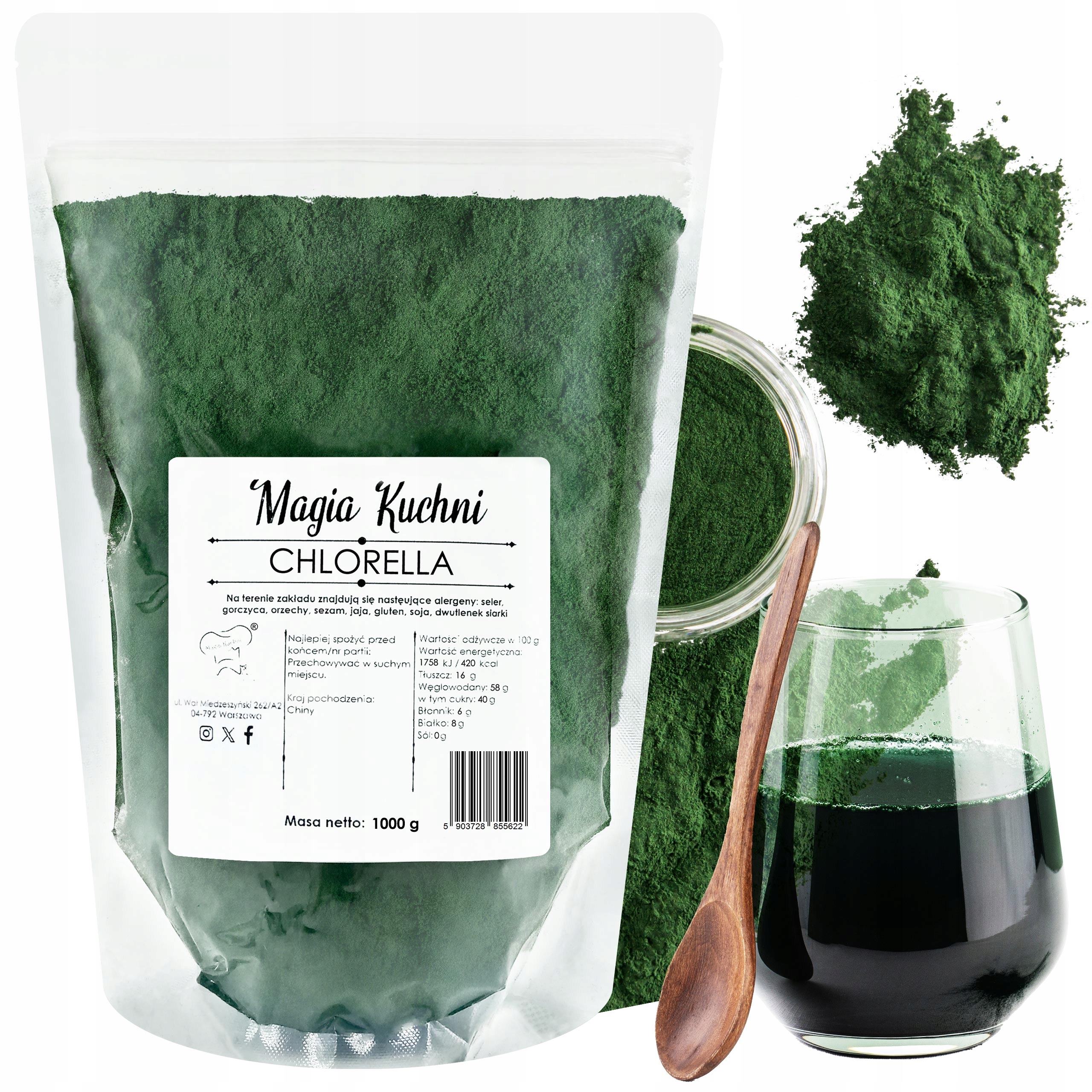 Chlorella w Proszku algi Suszone 1kg 100% zdrowie