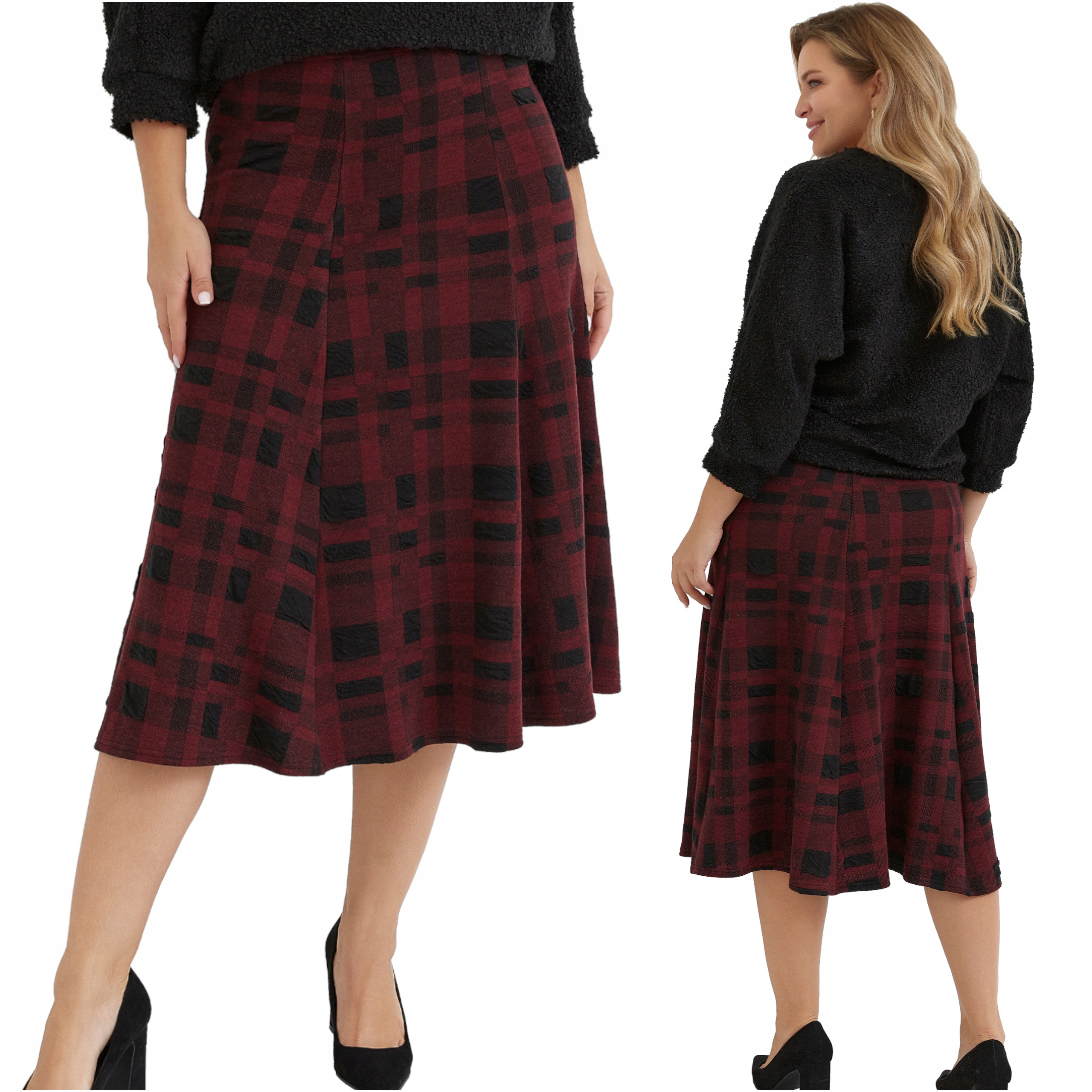 Dámská pletená midi Sukně dlouhá s elastickým páskem Polský Výrobce Warm