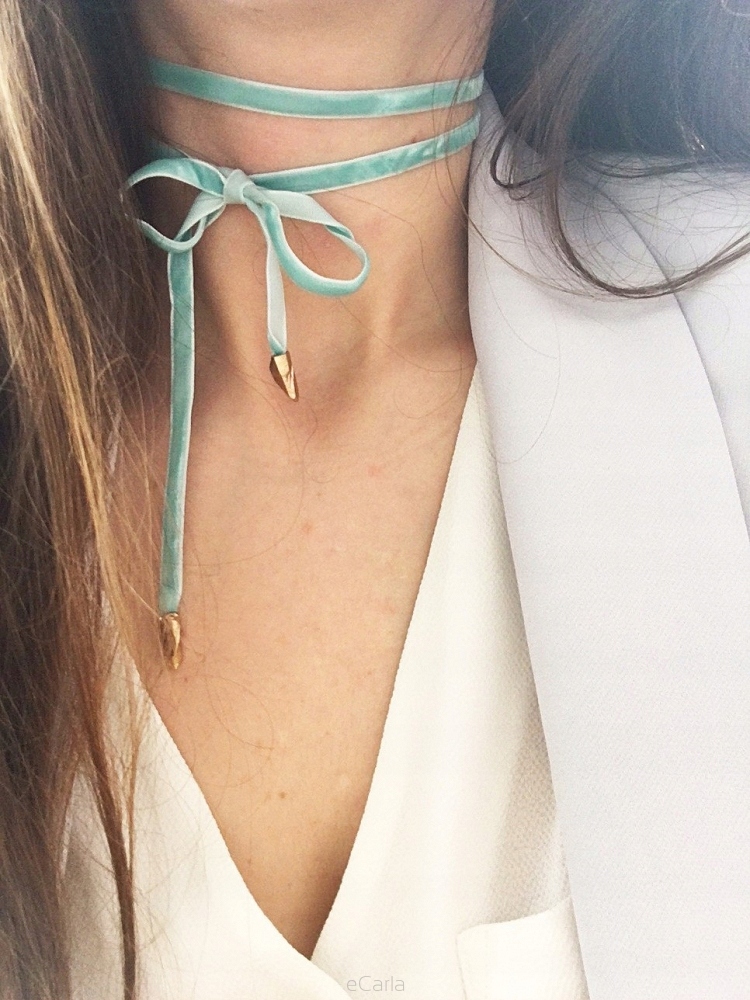 

Naszyjnik Choker Rzemyk na szyję Miętowy Velvet