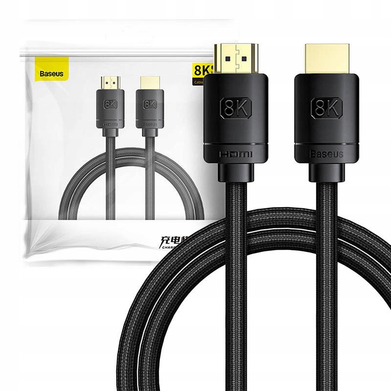Baseus Kabel Hdmi 2.1 Do Tv 8K 60HZ 3D Hdr 48GBPS 1M Wysoka Rozdzielczość