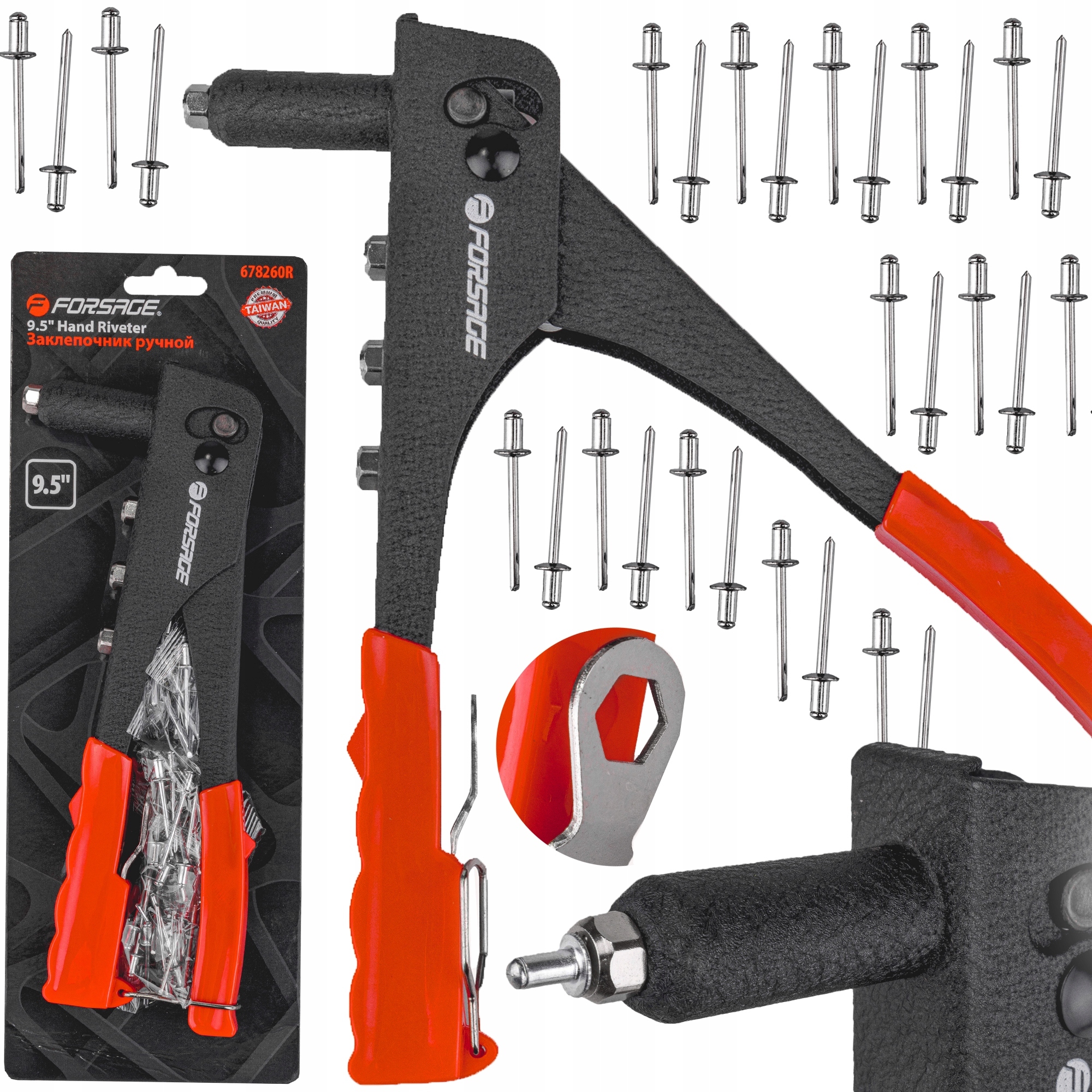 NITOWNICA RĘCZNA DO NITÓW STALOWYCH ZRYWALNYCH 4 KOŃCÓWKI ZESTAW NITÓW