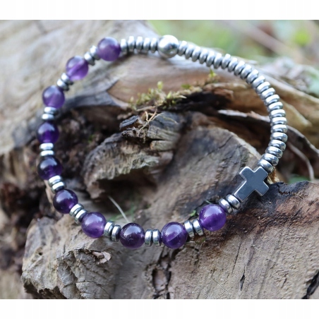 Różaniec na rękę bransoletka z ametystów i hematytu Marka Kolczykarnia