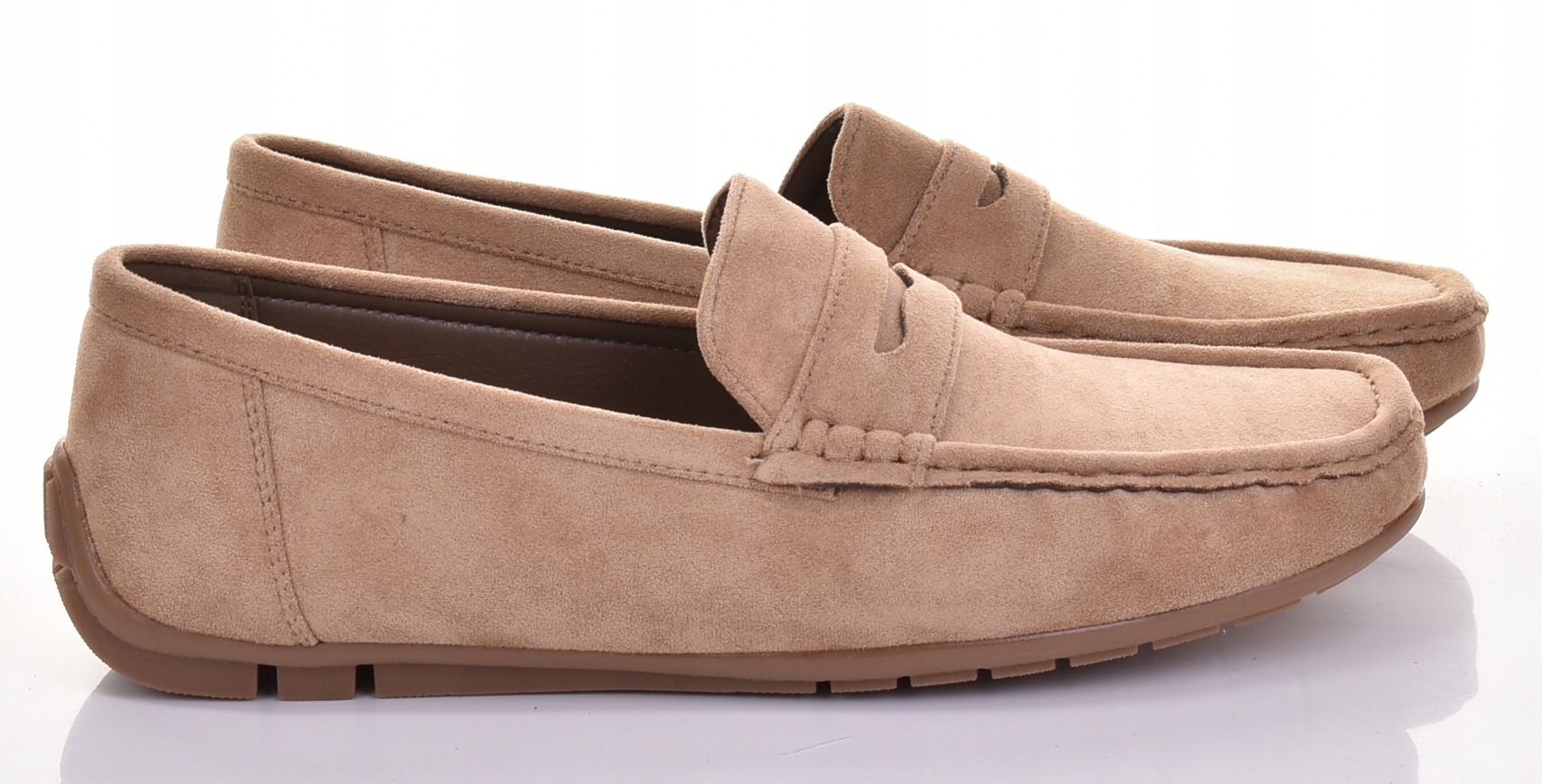Beżowe Męskie Mokasyny Obuwie Wsuwane Casual Zamszowe