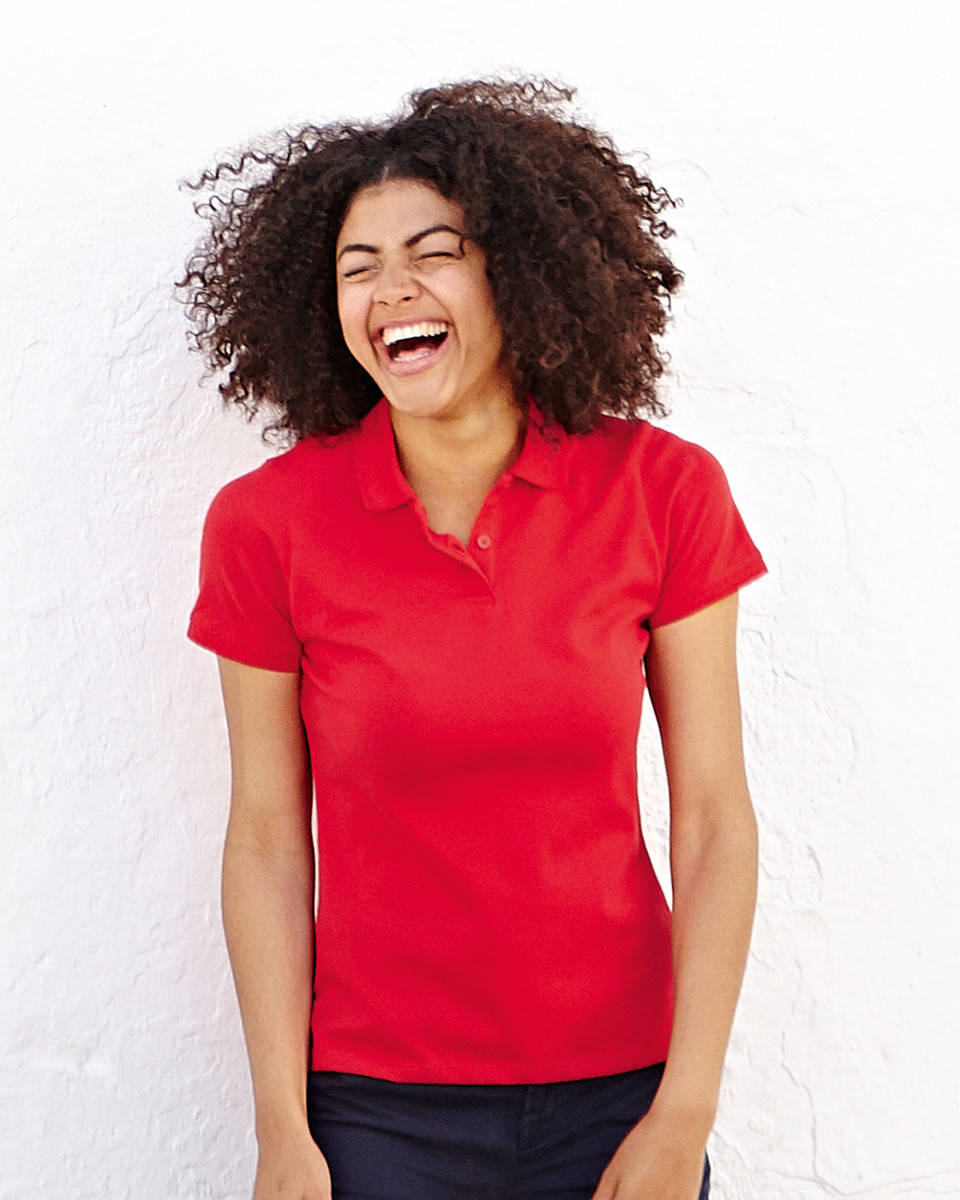KOSZULKA POLO DAMSKA FRUIT OF THE LOOM Red S Dekolt okrągły
