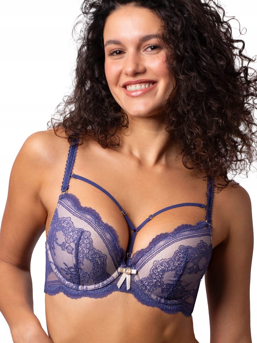 Agio Podprsenka 70F DB-9336 Push-up s ozdobnými proužky Modrá