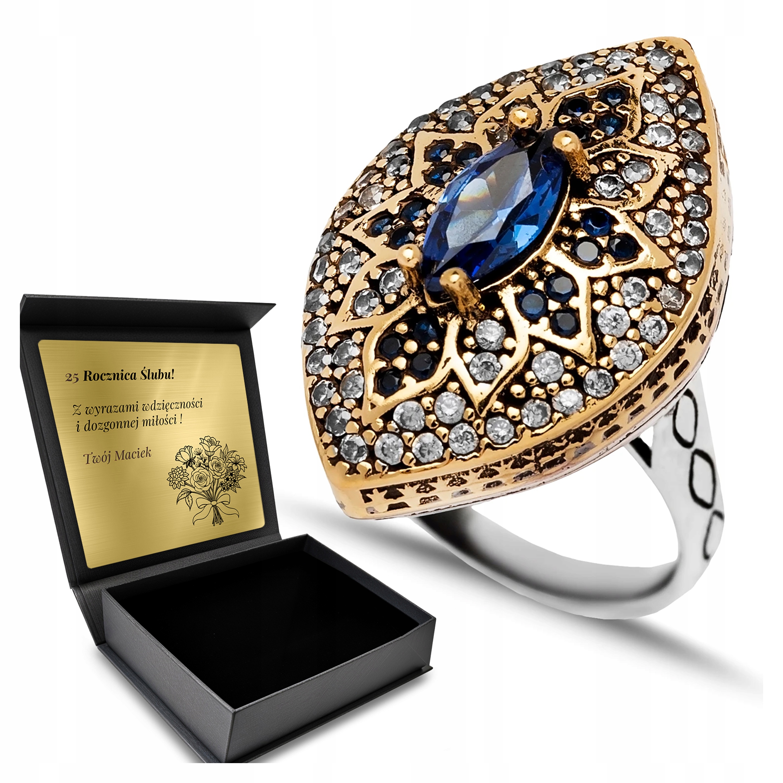 Prstýnek 925 Zirkony Safír Šperky Pro Ženy Gravírování Bonus